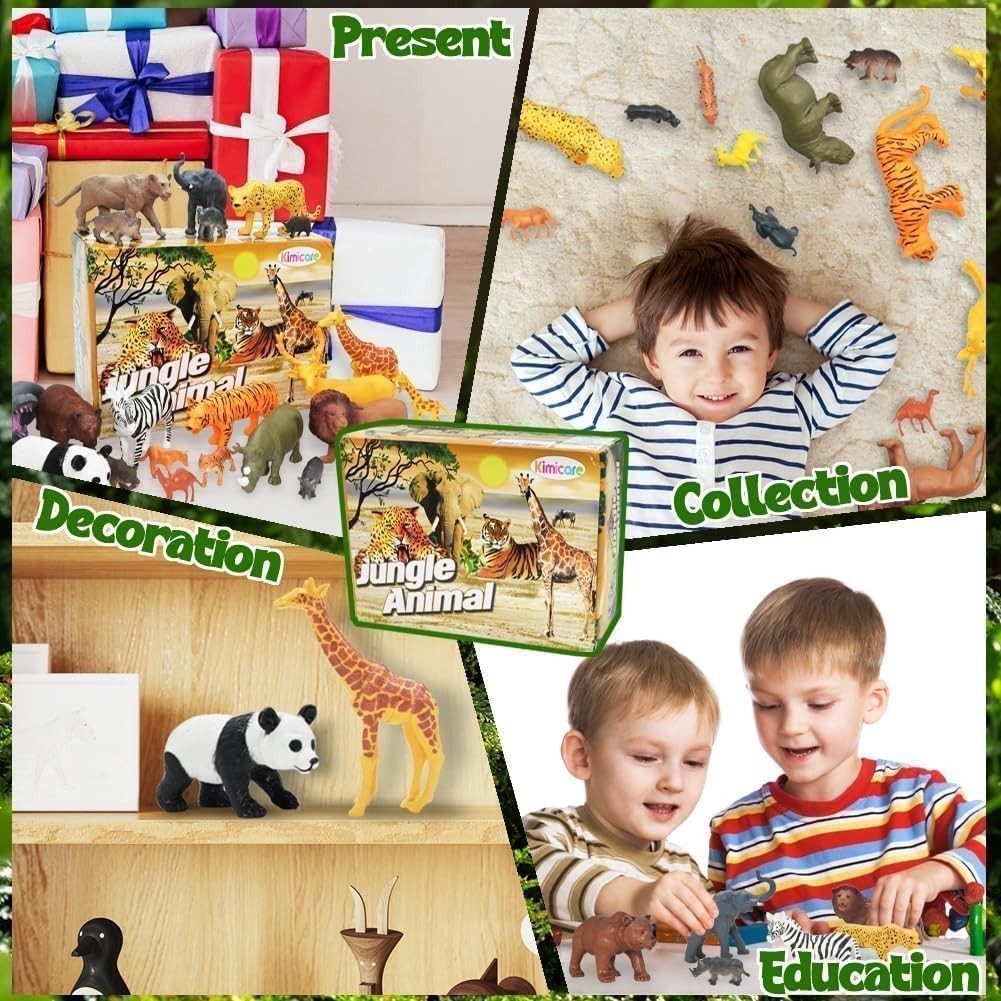 24Pcs Safari & Zoo Animals Figures, Realistic Plastic Animal Toys Set for Kid…