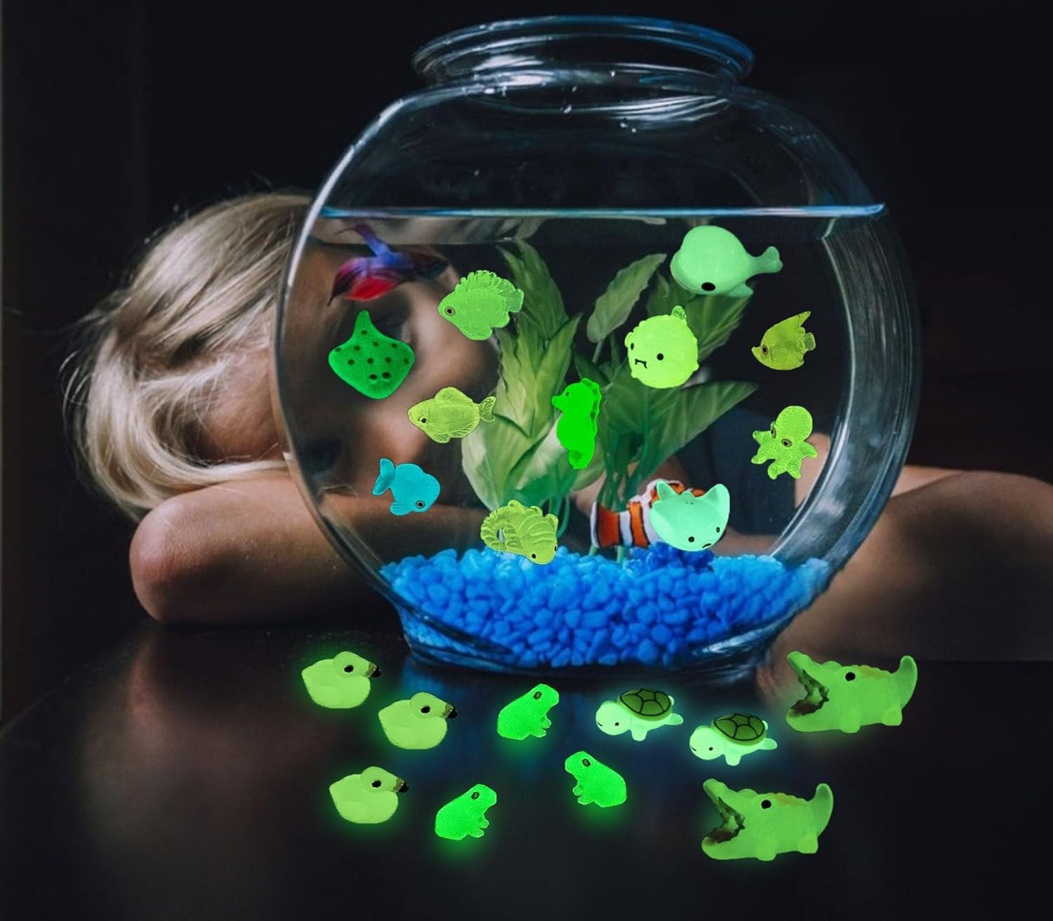 250 Pack Mini Resin Animals, Glow in The Dark Tiny Animals Figures to Hide Lu…