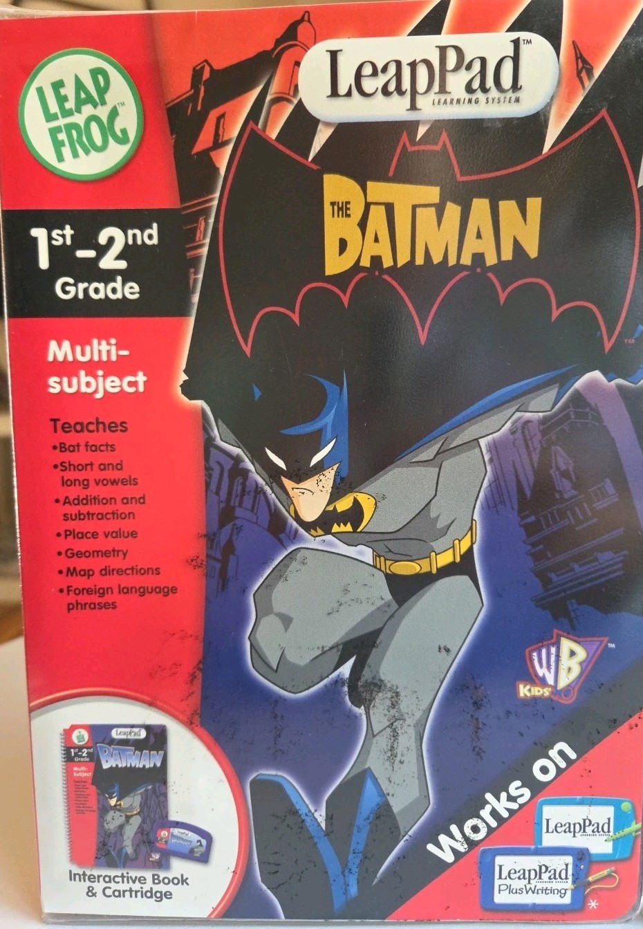 2 LeapPad Interactive Books W/ Cartridges Spiderman & Batman 1st-2nd Grade GUC