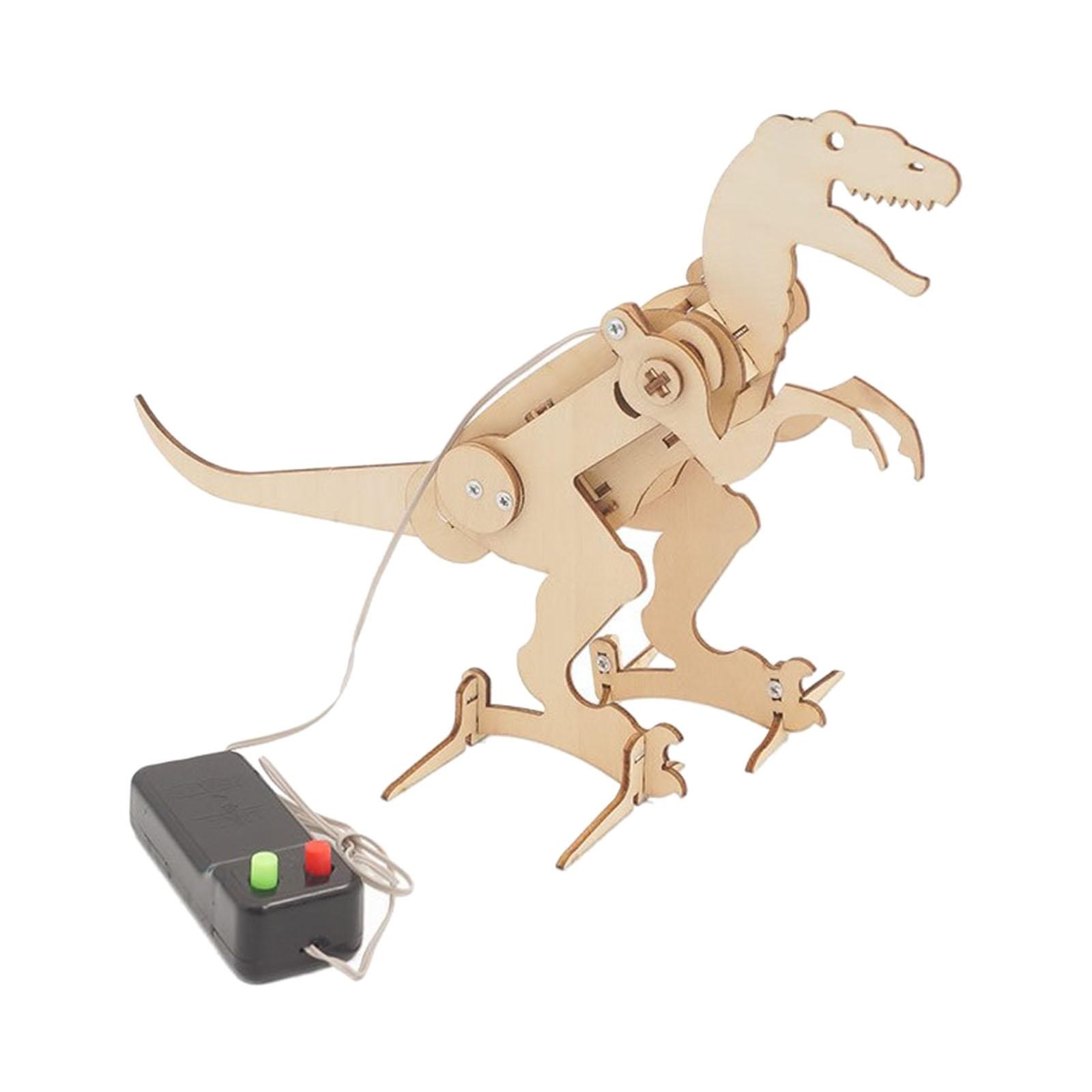 Remote Control Wooden Dinosaur Puzzle Assemble Walking Mech Toy Gift