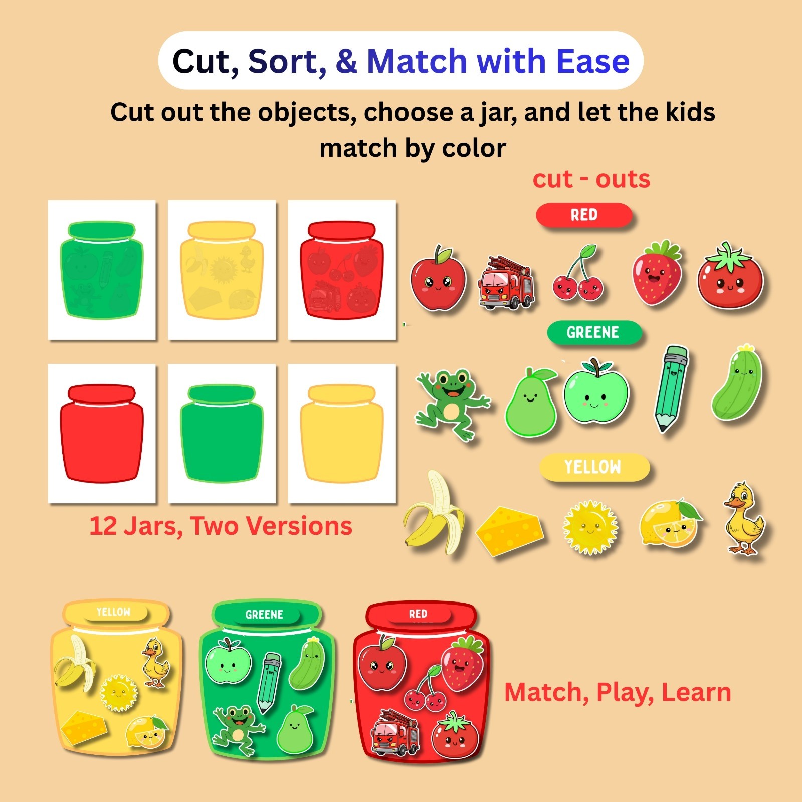 Color Sorting Printable Activity for Kids | Learning Game | Digital Download