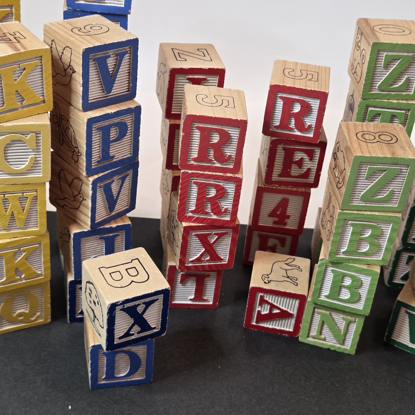 Craft Lot 60 Piece Childrens Wood Blocks Multicolor Alphabet/#s/Pictures READ