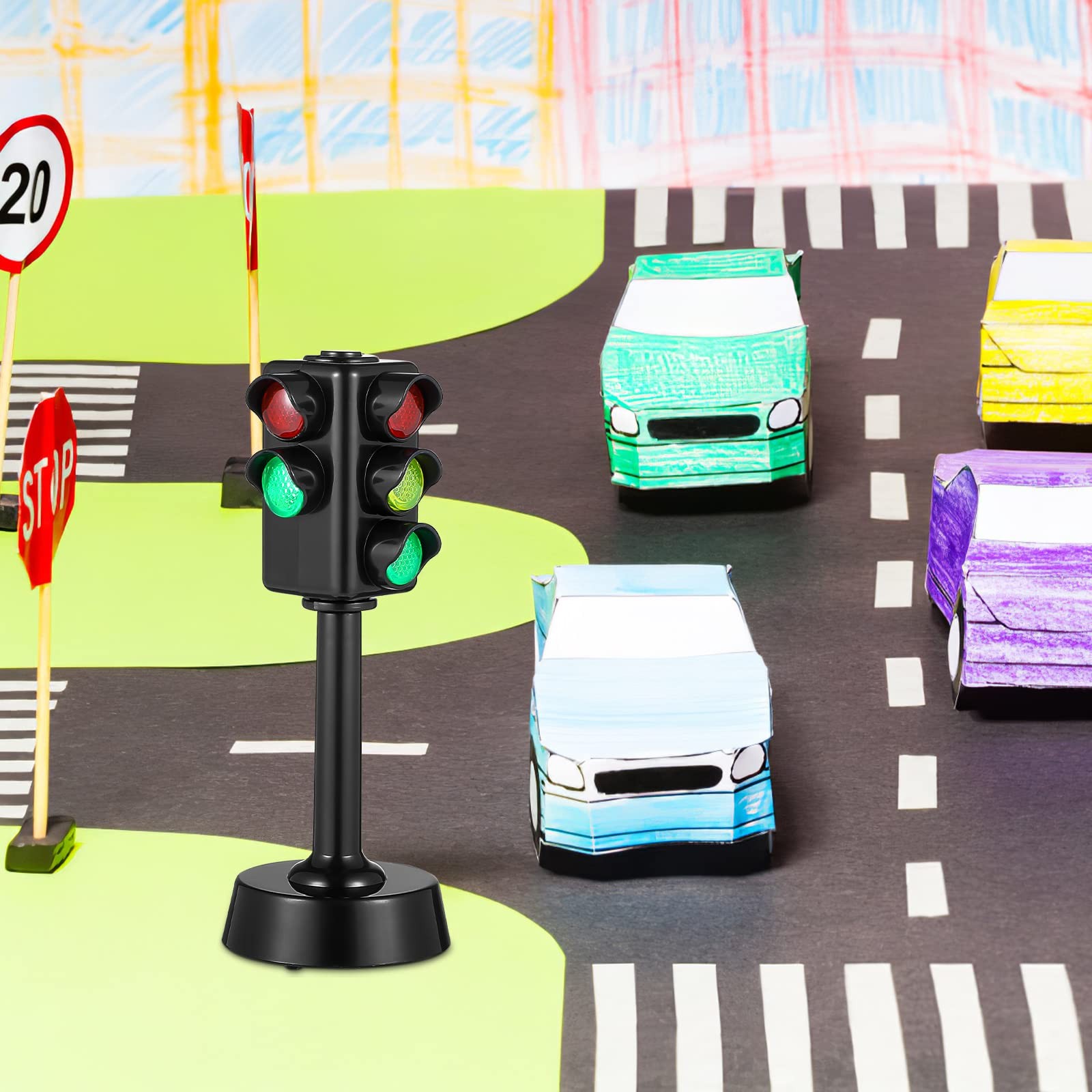 Traffic Light Toy, 2 Pcs Round Bottom 1.7×4.3inch Mini Traffic Light Lamp Tra…