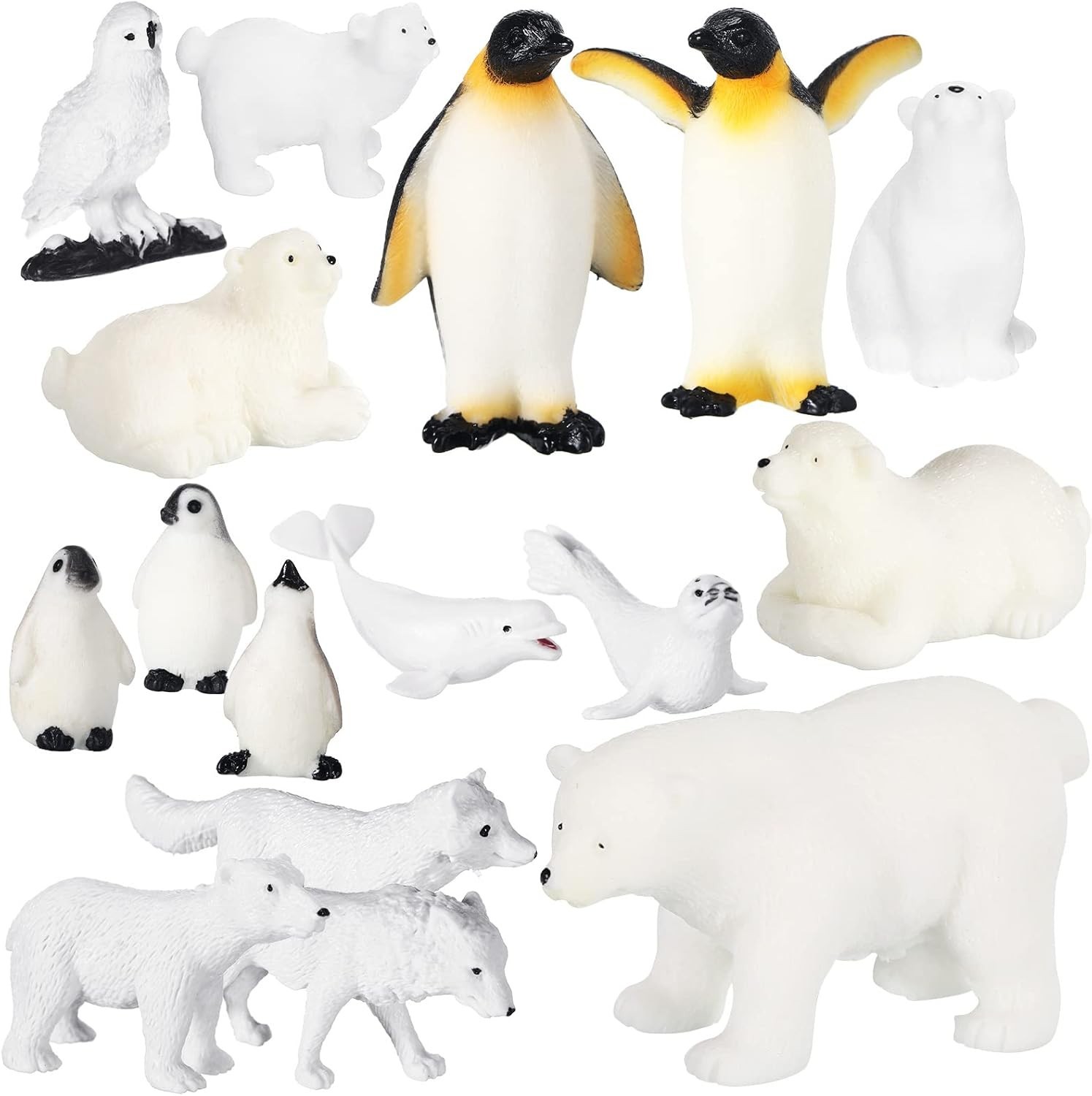 16 Pcs Polar Animals Figurines Antarctic Animals Set Plastic Arctic Toys with Wh
