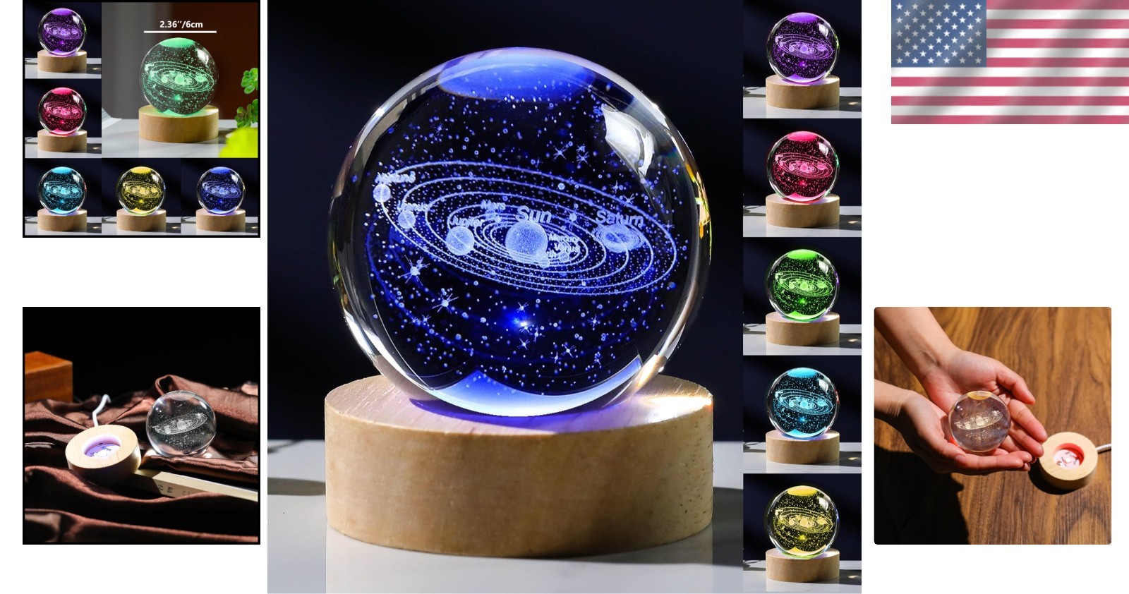 Touch Activated 2.36 Inch Solar System Crystal Ball – Perfect for Gift Giving