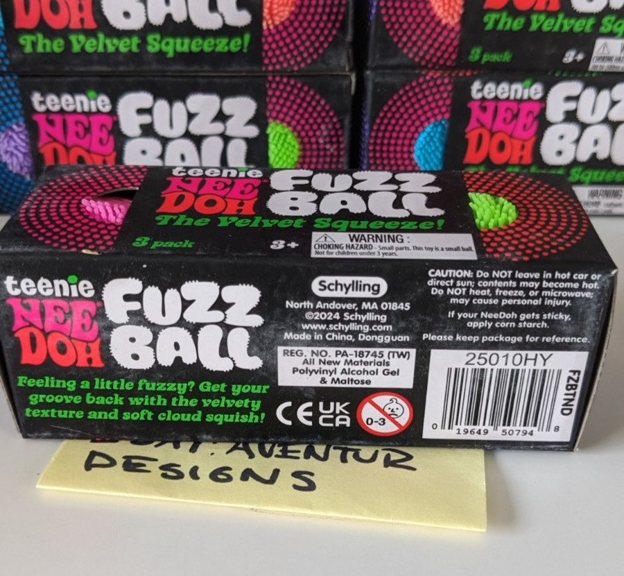 NeeDoh Teenie Fuzzball Velvet Squeeze Squishy Toy 3 Pack. Random Colors.