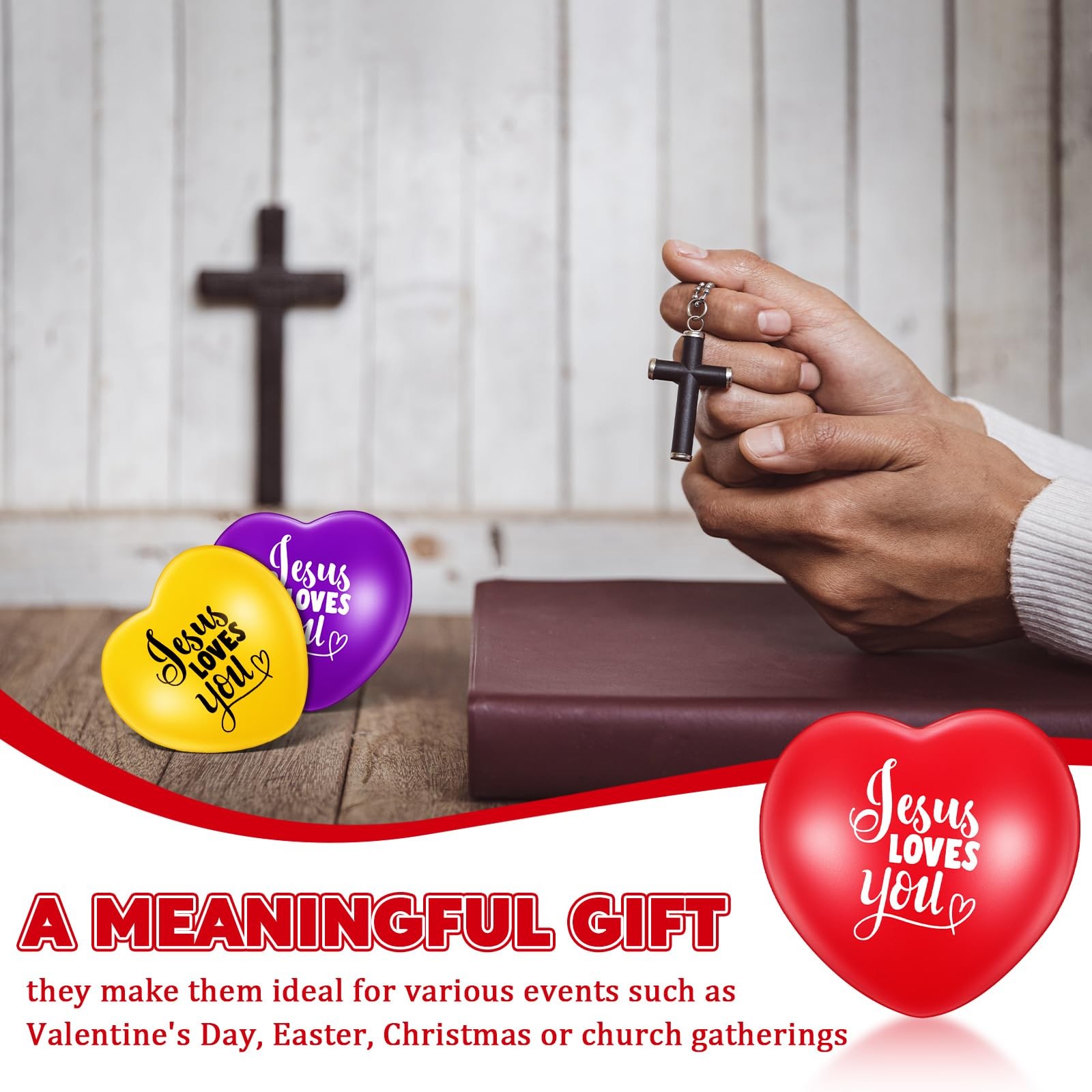 Zubebe 48 Pcs ‘Jesus Loves You’ Heart Stress Balls Bulk 1.57 Inch Heart Shaped f