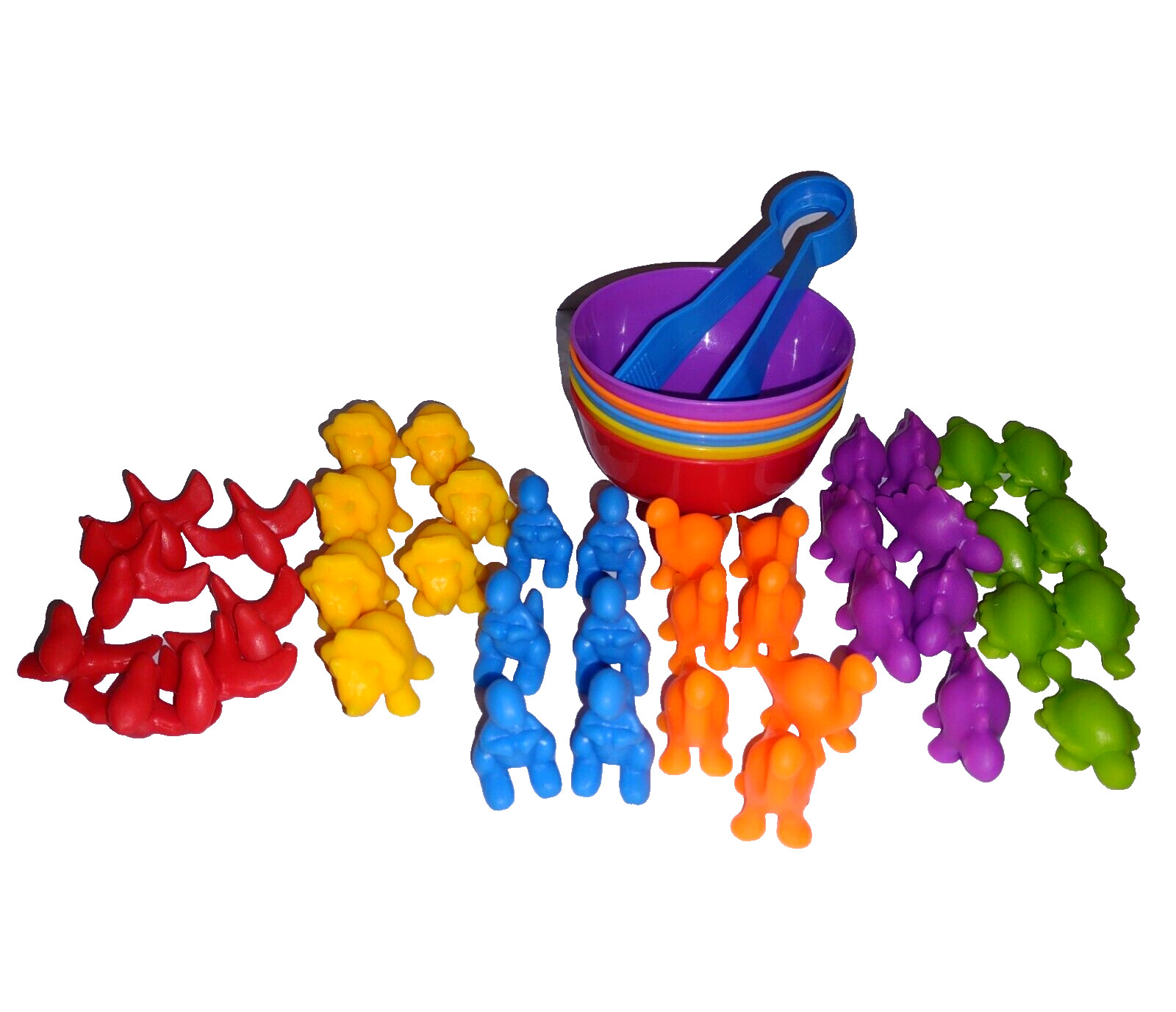 5 Sorting Bowls 41 Counting Dinosaurs Tongs Primary Colors+Orange Green Purple