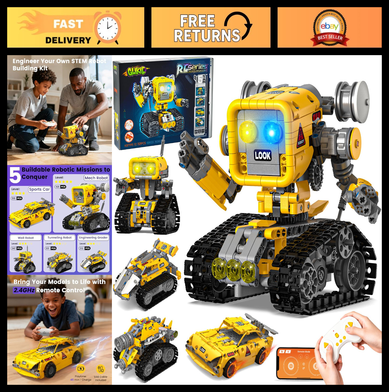 5-in-1 STEM Robotics Kit – Remote Control & APP Robot Building Set for Kids 8-12