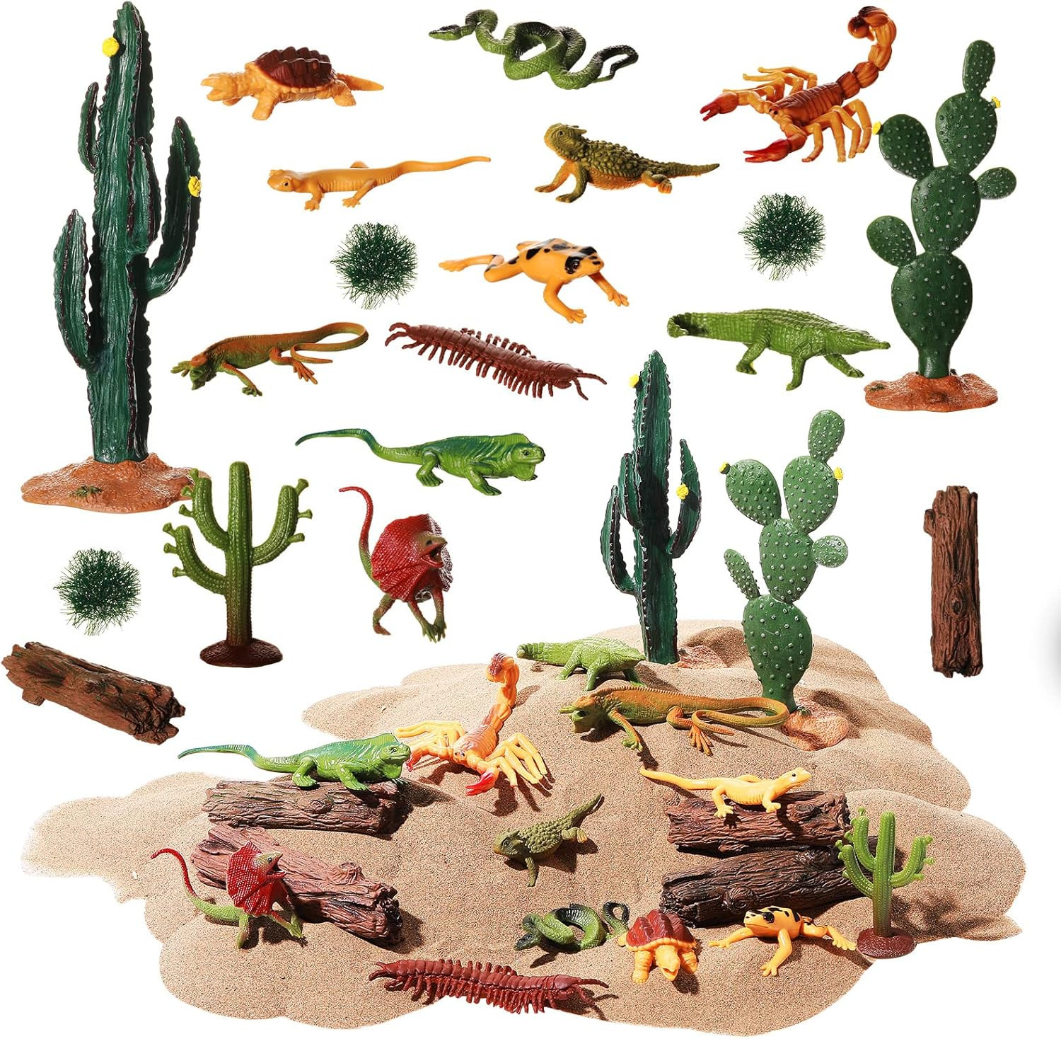 26 Pcs Desert Animals Figures Diorama Kit, Reptiles Toys Lizard Snake Cactus …