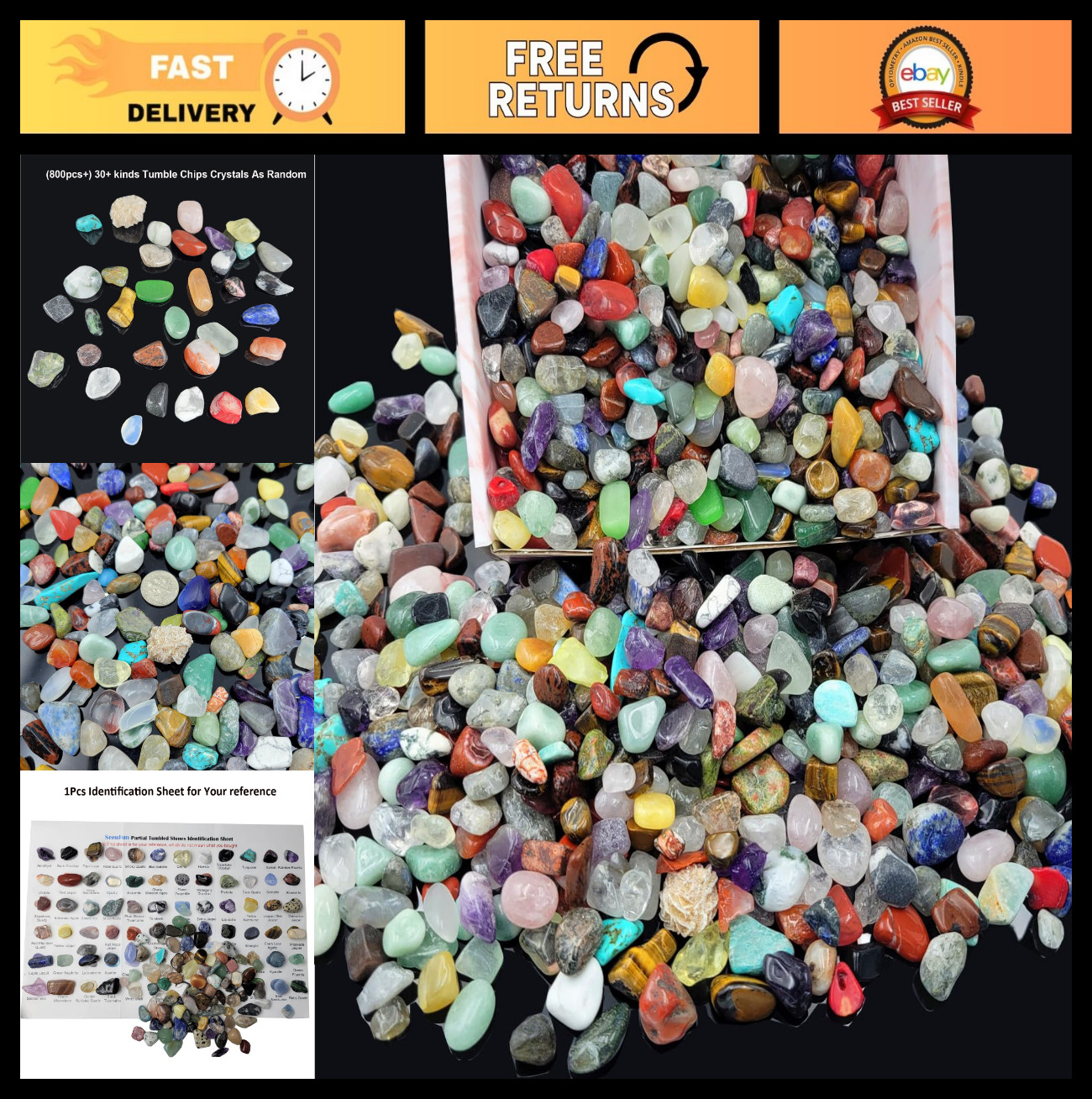 800+ Gemstones & Crystals Set – 30+ Types Bulk Rocks, Minerals Science Kit, Tumb