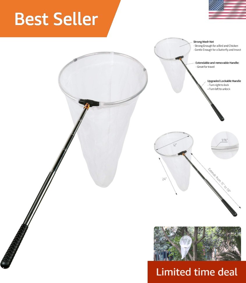 Professional Quality Insect Catching Net: 12″ Ring, 59″ Adjustable Handle