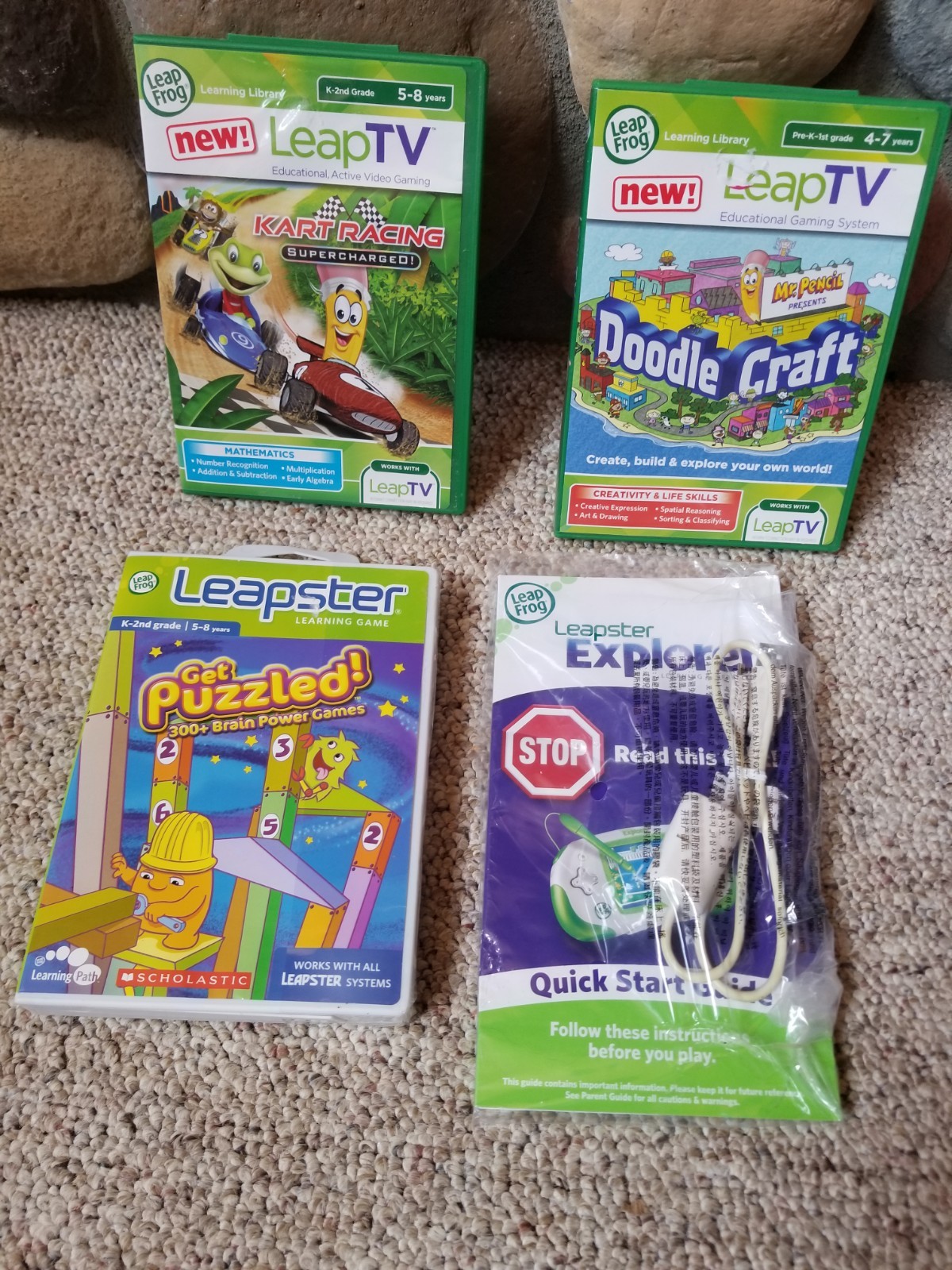 Lot of 3 Leap Frog Leap TV Learning Games Doodle Craft Get Puzzled Kart Racing