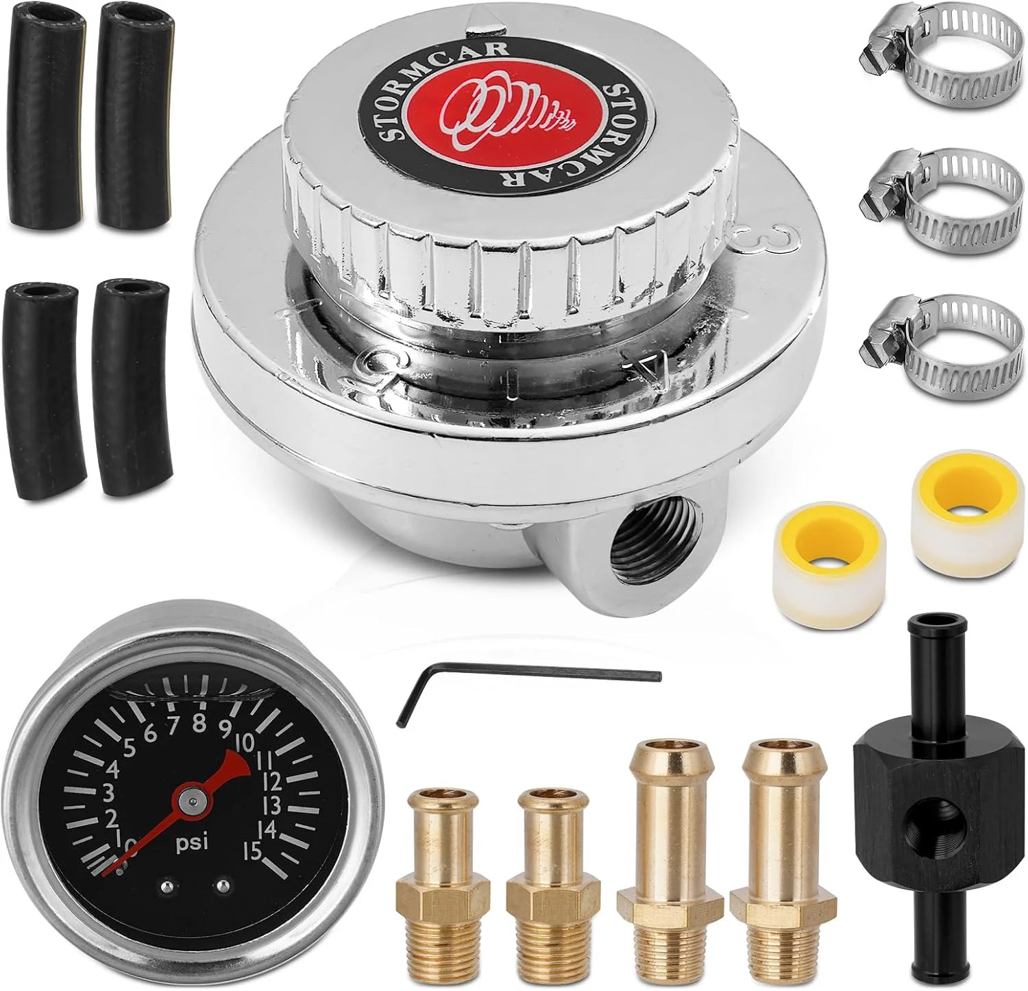 Universal Adjustable 1-5 PSI Carb Fuel Pressure Regulator Kit with 0-15 PSI Gaug