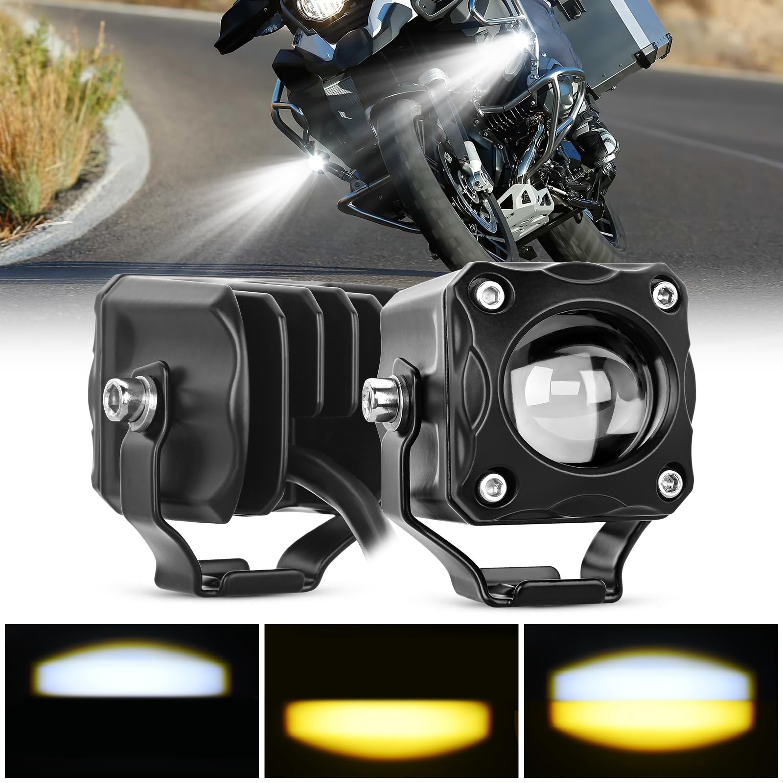 Nilight Motorcycle Driving Lights 1.7 inch White Amber Spot Beam Fog Light LED P