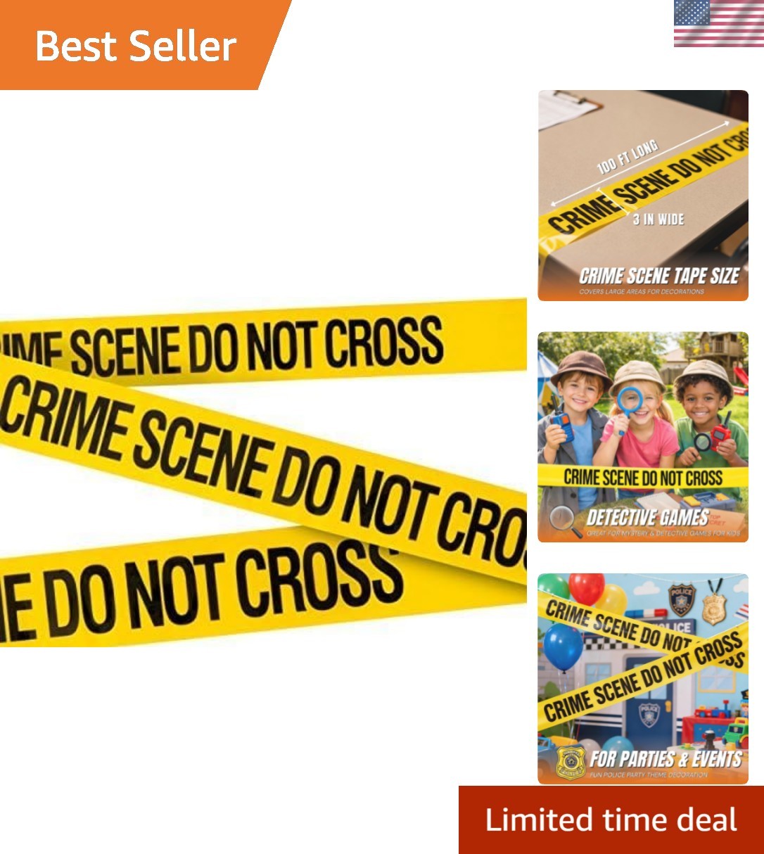 Crime Scene Do Not Cross Tape Decoration – 3” x 100 ft Roll – Bright Yellow P…