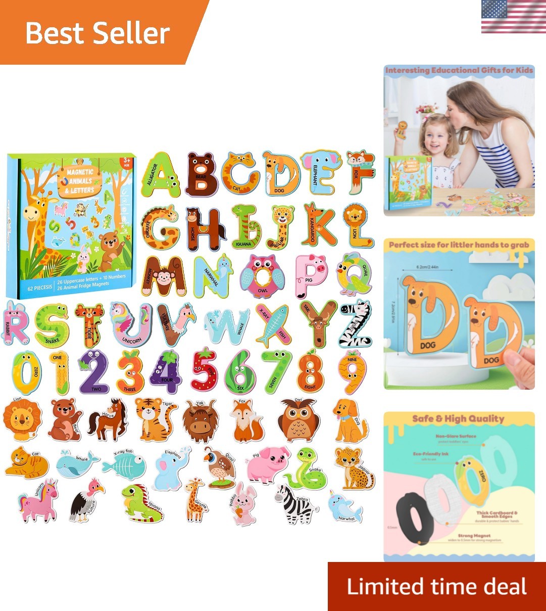 52PCS Fridge Magnets for Kids – 26 Cute Animal Magnets & 26 Magnetic Alphabet…