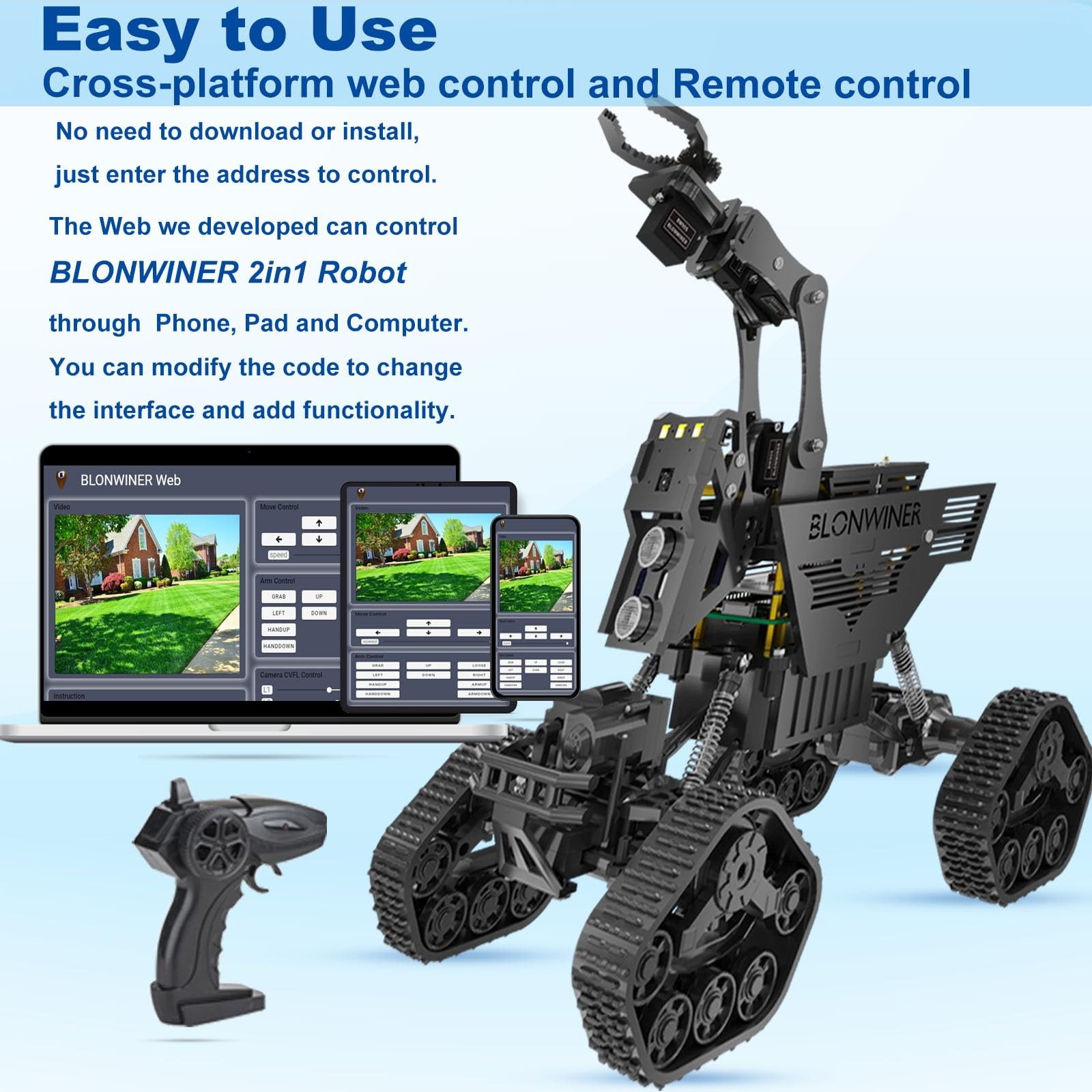 Robot Car Kit, 2 in 1 Smart Robotics Arm Building Toy for Raspberry Pi Python…