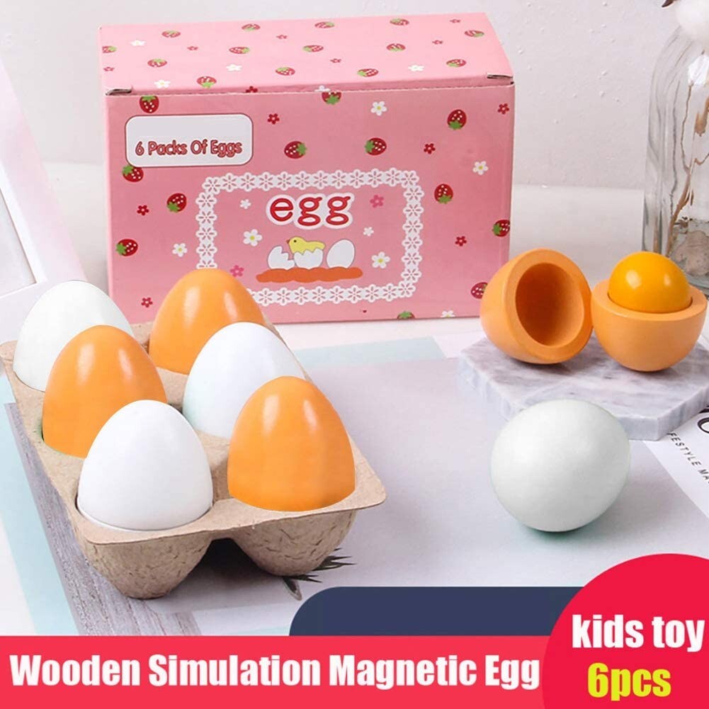 2 PACK Wooden Eggs, 6PCS Easter Egg Toys Wooden Play Food Pretend Play Food Sets