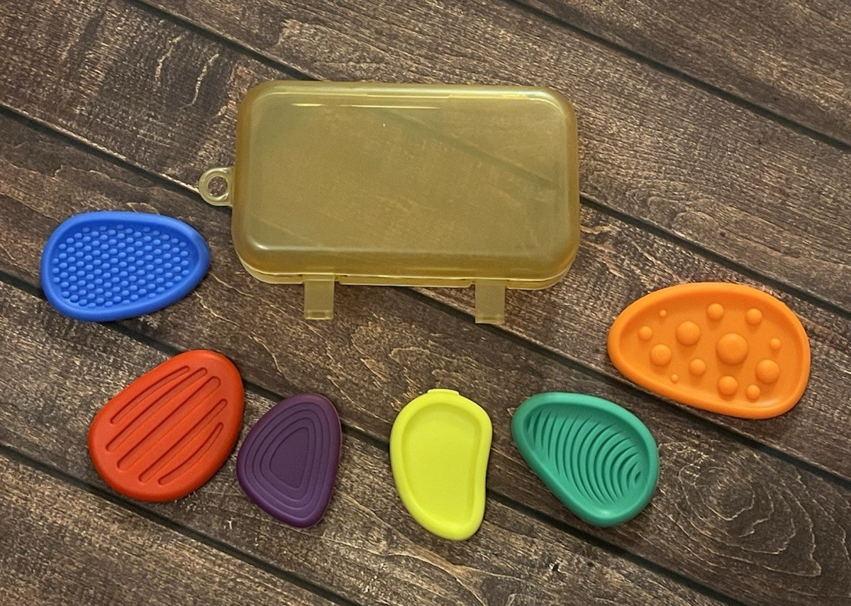 6 Pc Silicone Kids Fidget Toy Sensory Stress Relief Worry Stones Texture + Case