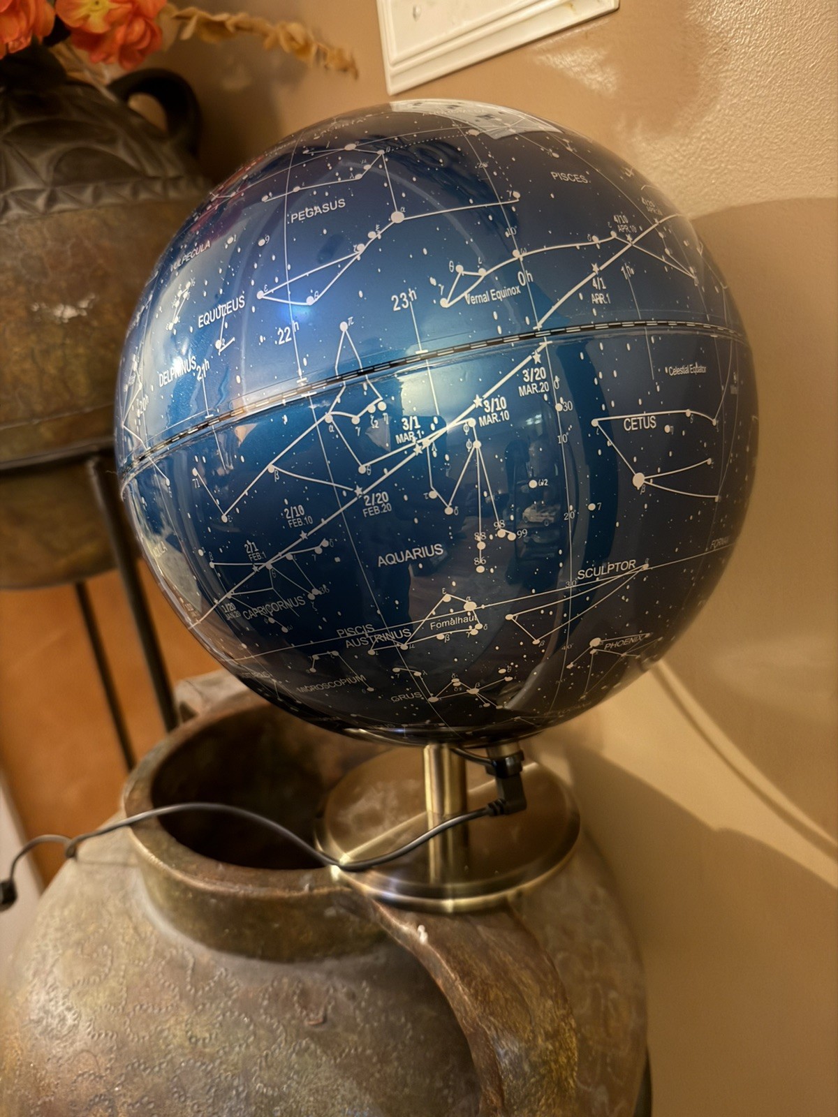 Light Up Celestial Star Map Globe Lamp Rotating Constellation Astronomy Deco EUC