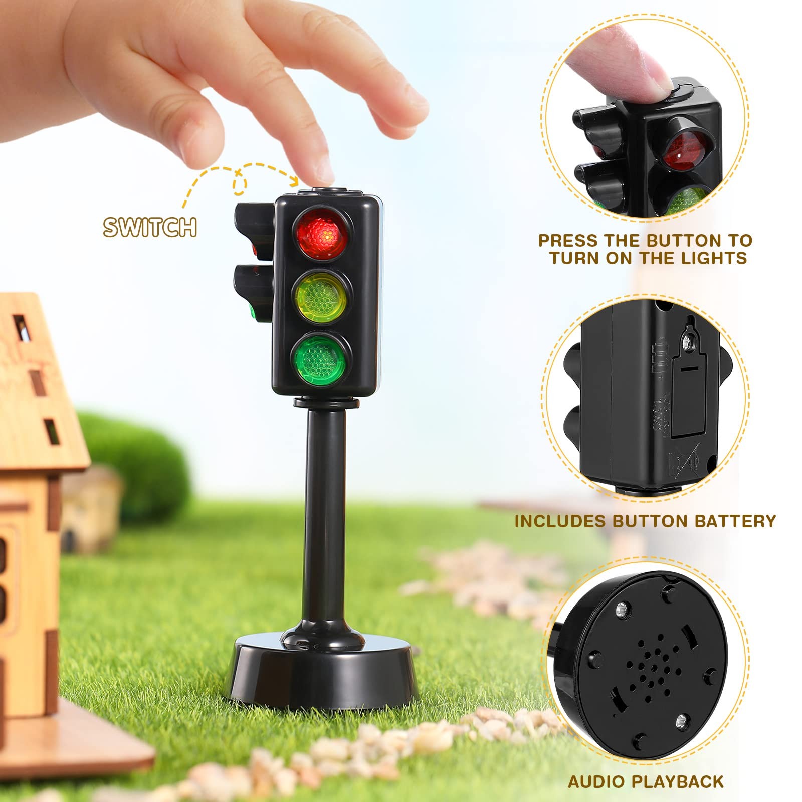 Traffic Light Toy, 2 Pcs Round Bottom 1.7Ã—4.3inch Mini Traffic Light Lamp Tra