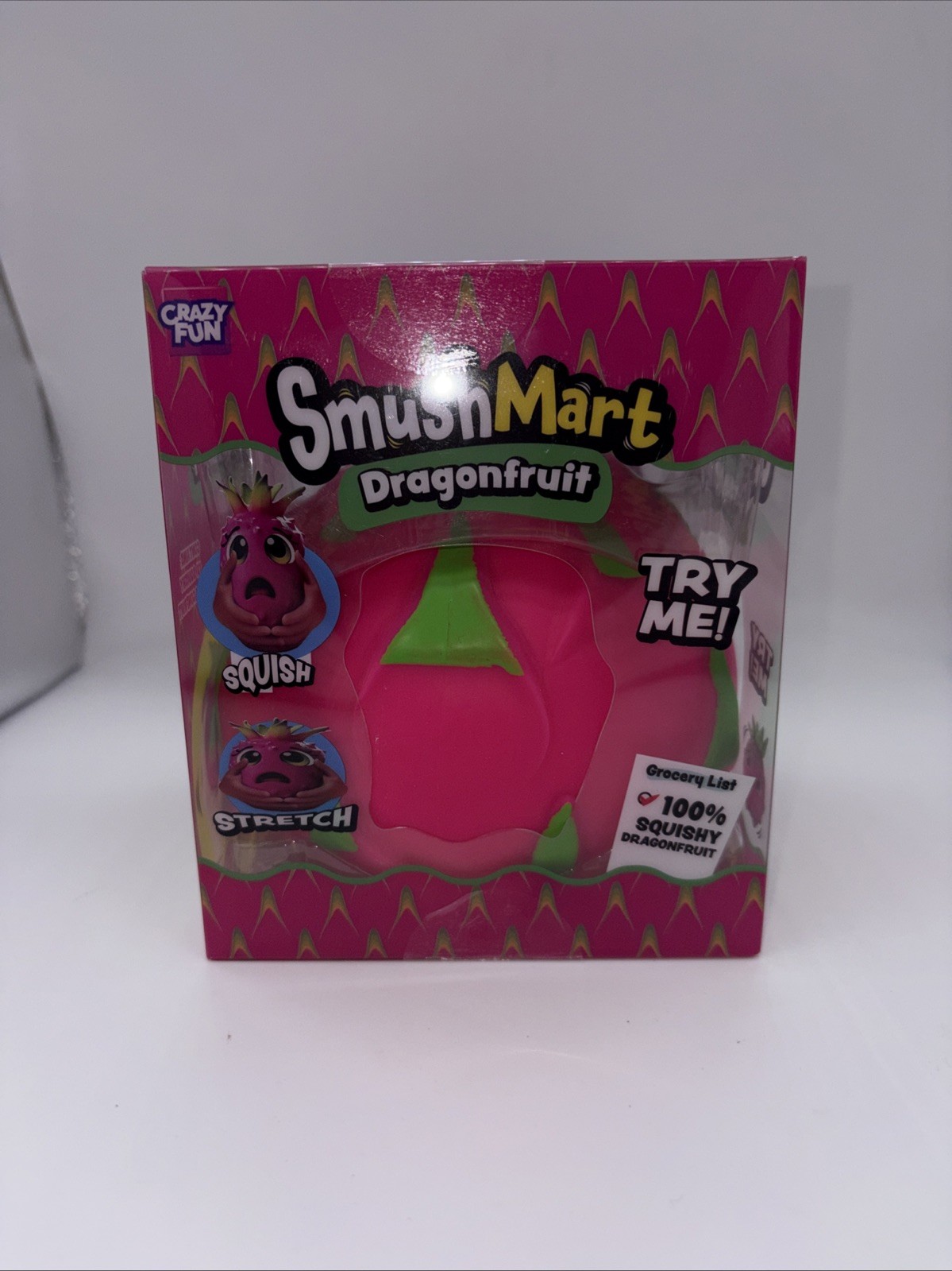 SmushMart Dragonfruit Squishy Tactile Squeeze Toy, Pink/Green