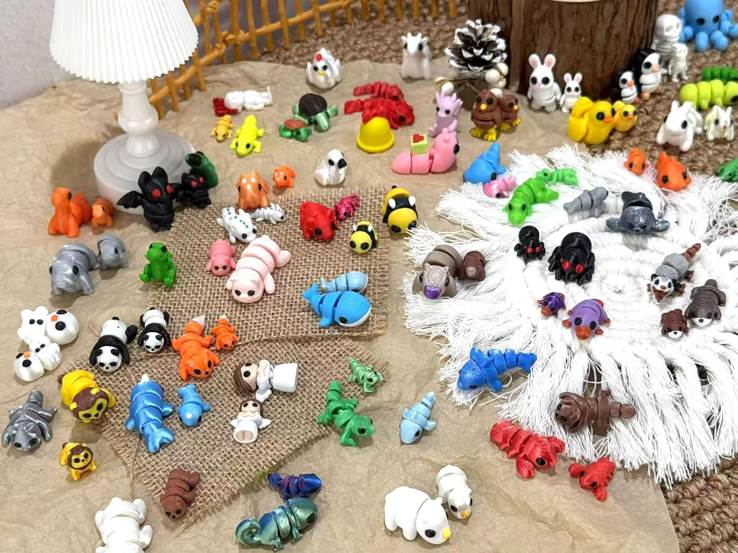 102 Pcs Mini Random 3D Printed Animal Figurines Set, Flexible Articulated Fid…