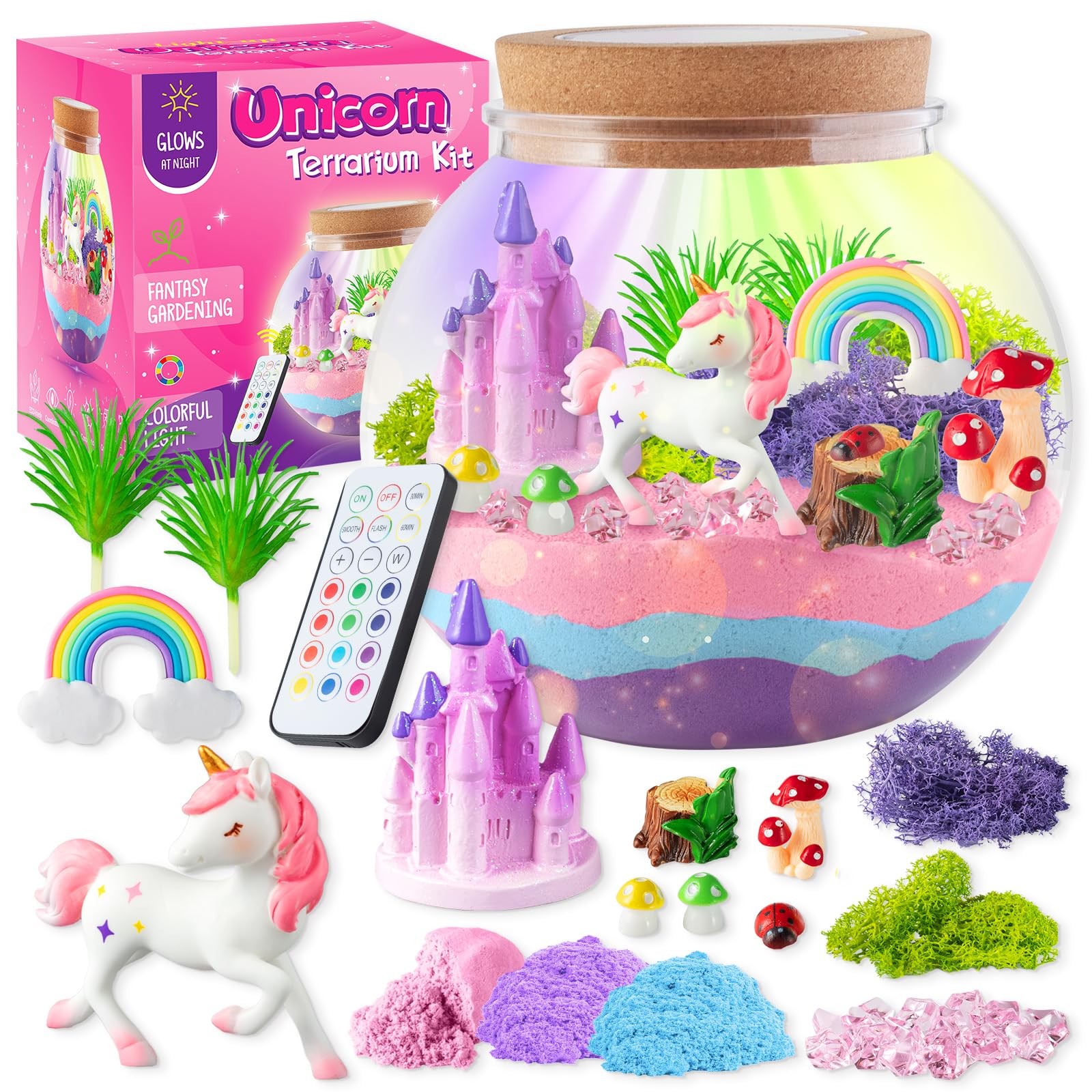 Unicorn Light-Up Terrarium Kit for Kids – LED Night Light Birthday Gift for G…