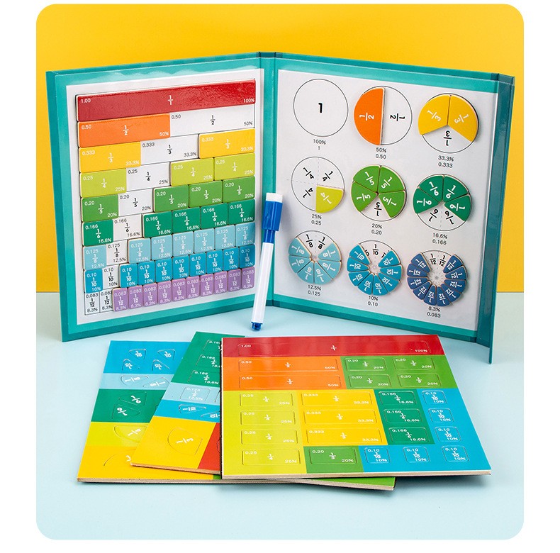 Montessori Magnetic Fraction Demonstration Book Educational Puzzle Math For Kids