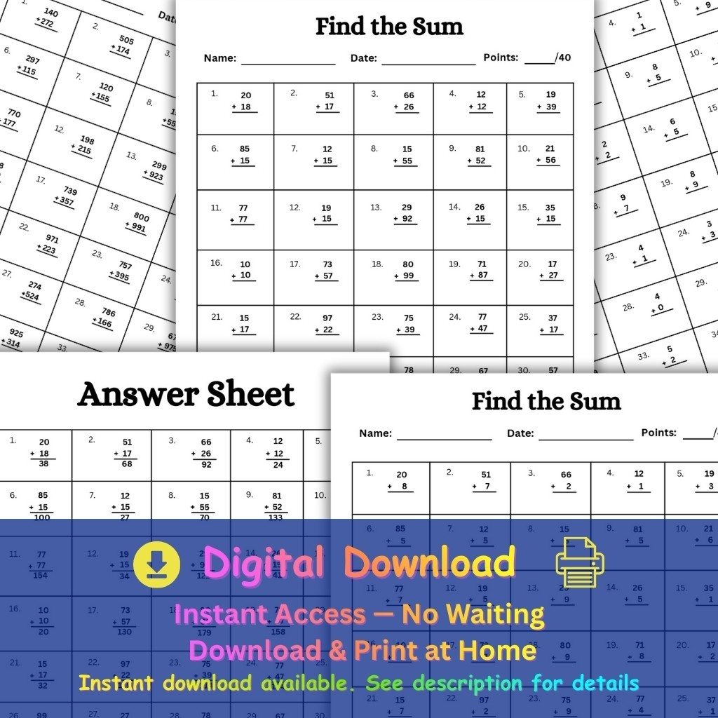 Fun Addition Practice Worksheets for Kids | Printable Math worksheets