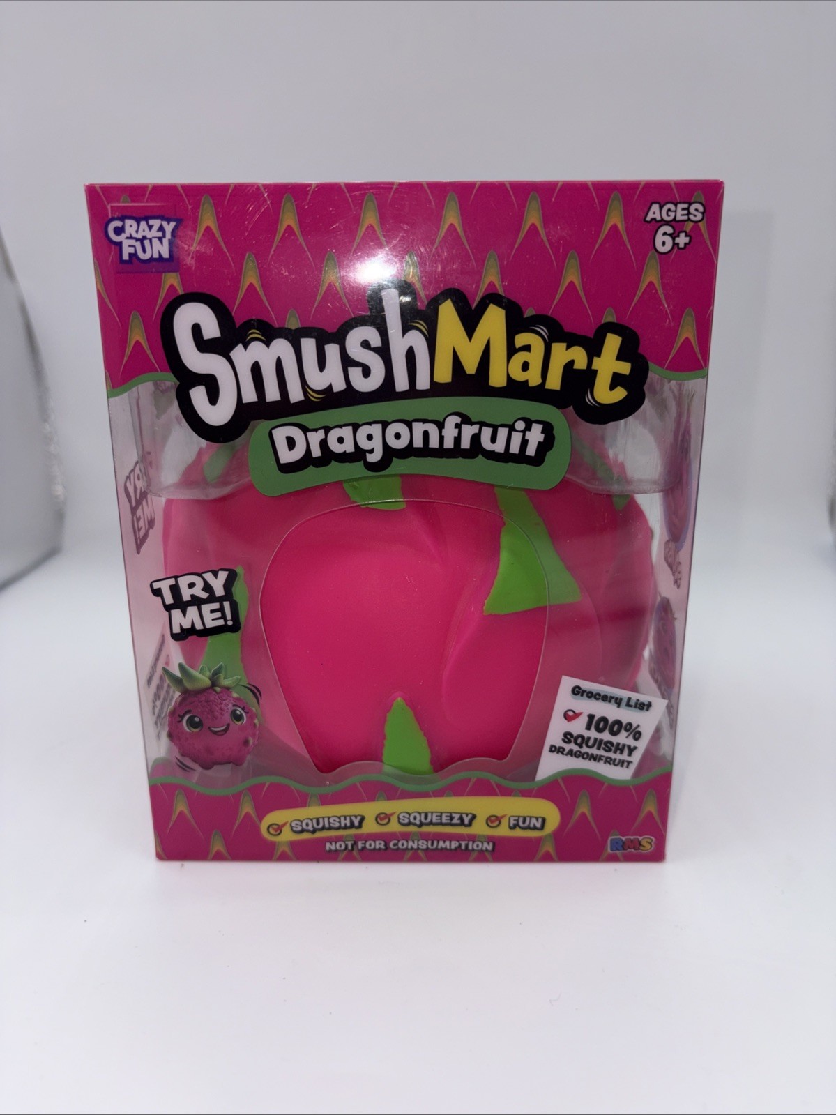 SmushMart Dragonfruit Squishy Tactile Squeeze Toy, Pink/Green