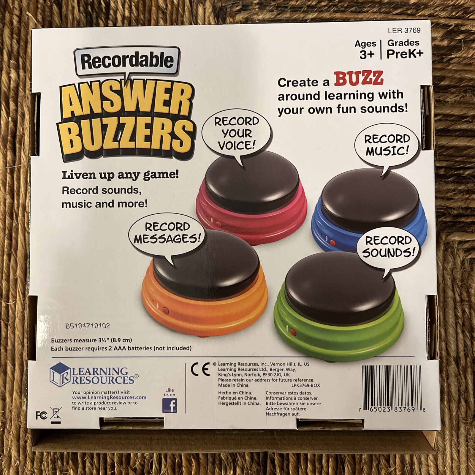 Learning Resources Recordable Answer Buzzers Talking Button Set of 4 New in Box