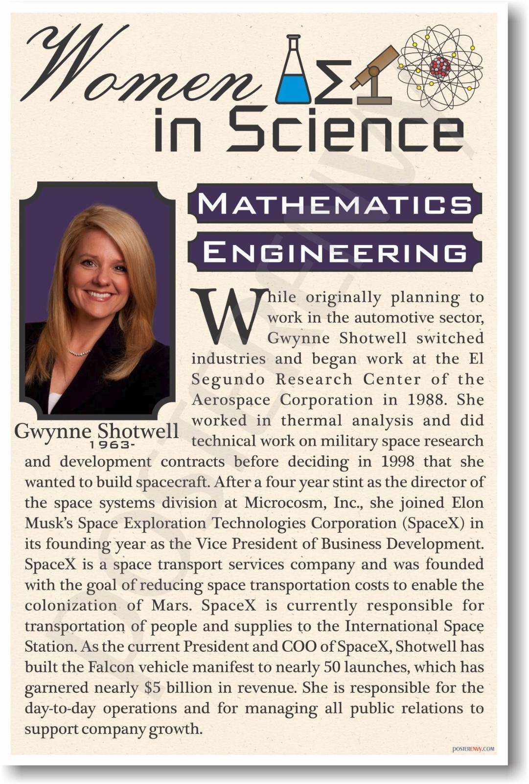 Gwynne Shotwell – President of SpaceX – NEW Women in Science – Classroom POSTER