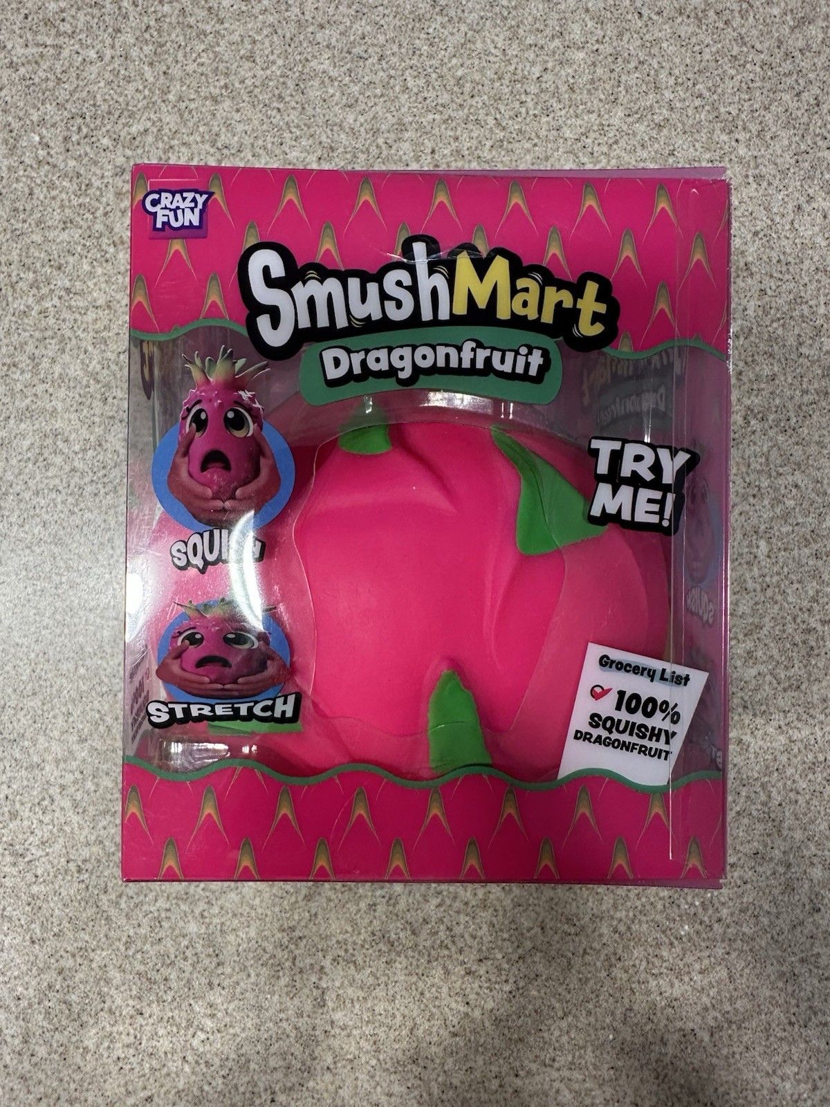 SmushMart Dragonfruit Squishy Tactile Squeeze Toy, Pink/Green