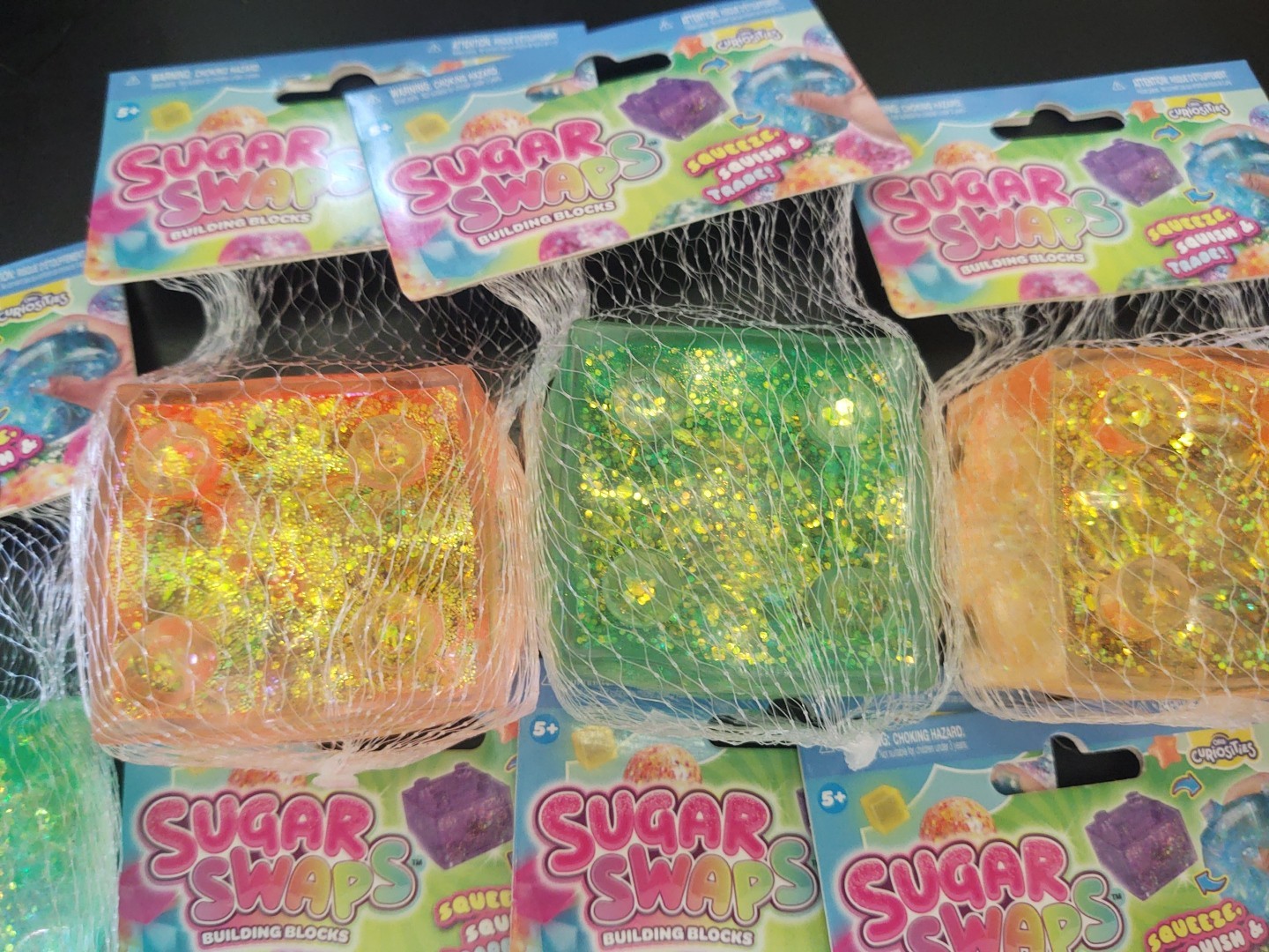 Lot Of 7 Sugar Swaps Building Blocks Glitter Squishy ORB NEW 🧡 💚 🟡