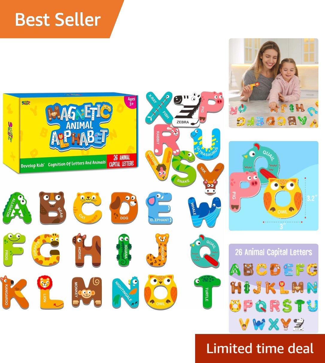Colorful Large Magnetic Animal Alphabet Set – Fun Learning Toy for Kids