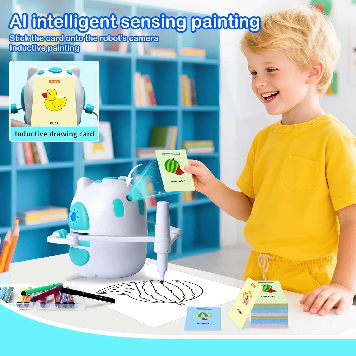 Ai Drawing Robot for Kids 150 Educational Cards Smart Drawing Robot