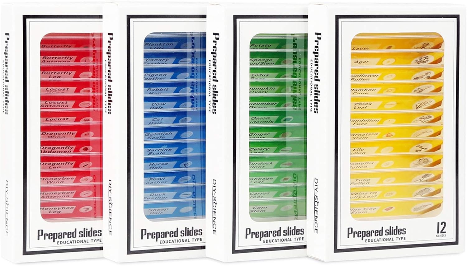 48 Prepared Microscope Slides Set of Animals Insects Plants Flowers, Biological