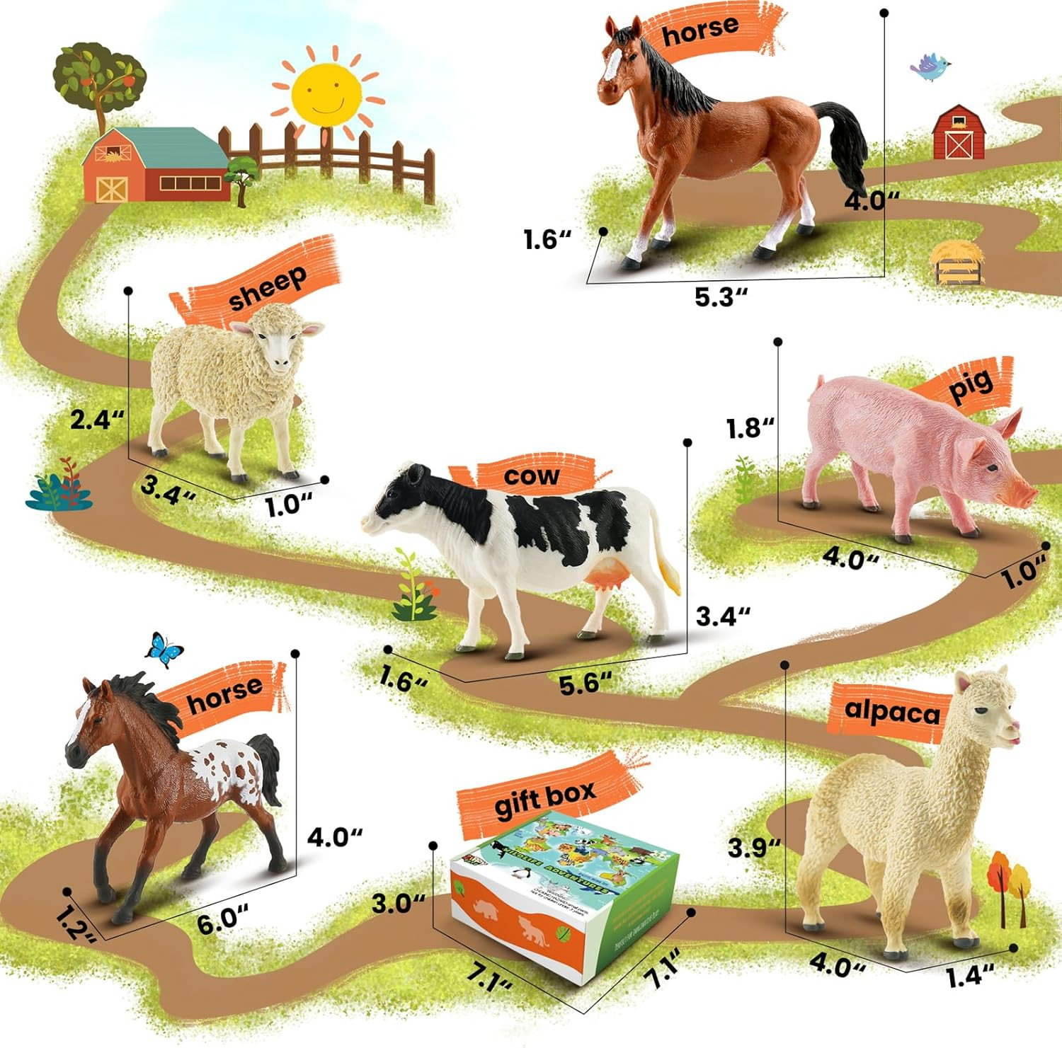 6PCS Farm Animal Toys for Kids 3-5 Realistic Plastic Farm Animal Figurines Educa