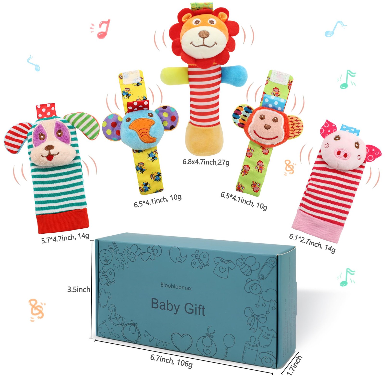 Wrist Rattles Foot Finder Rattle Toy for 0-4 Months Baby, Feet Leg multicolor