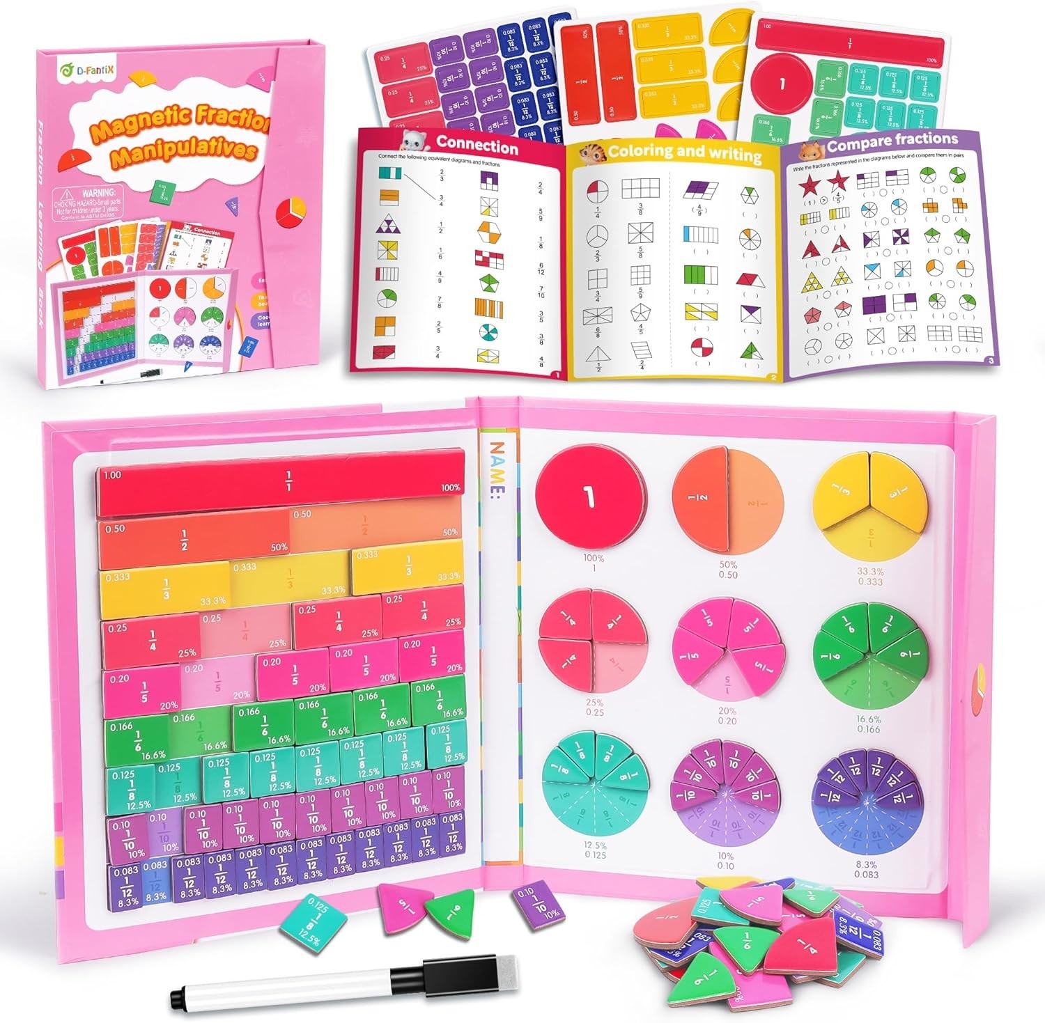Comprehensive Magnetic Fraction Kit with Dry Erase Activity Card – 7.2×8.7in
