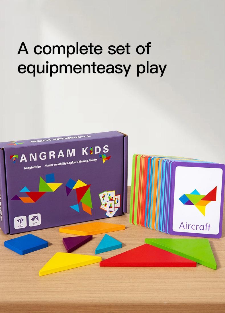 Wooden Tangram Puzzle Montessori Educational Shape Matching Board Game Kids Toy