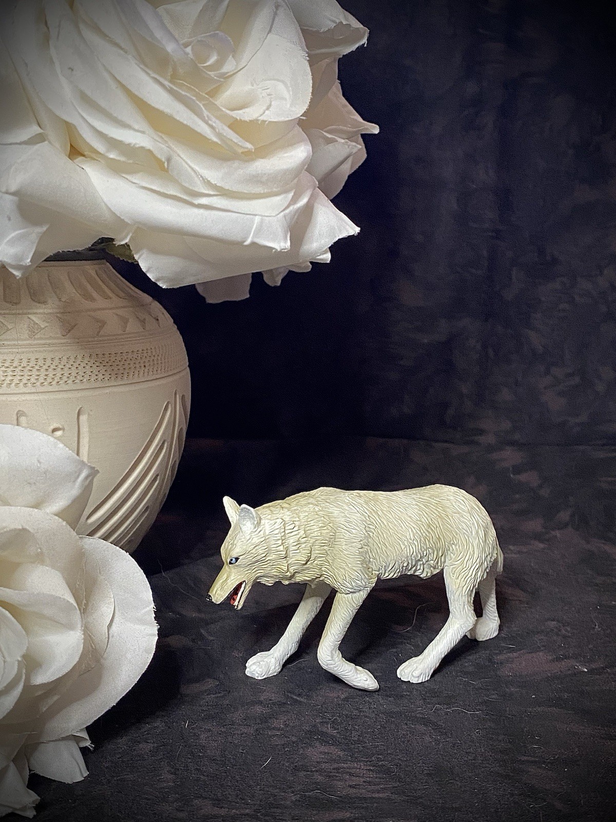 Terra by Battat Mini Miniature Wolf Figure Animal White Grey Gray Blue Eyes 4.5″