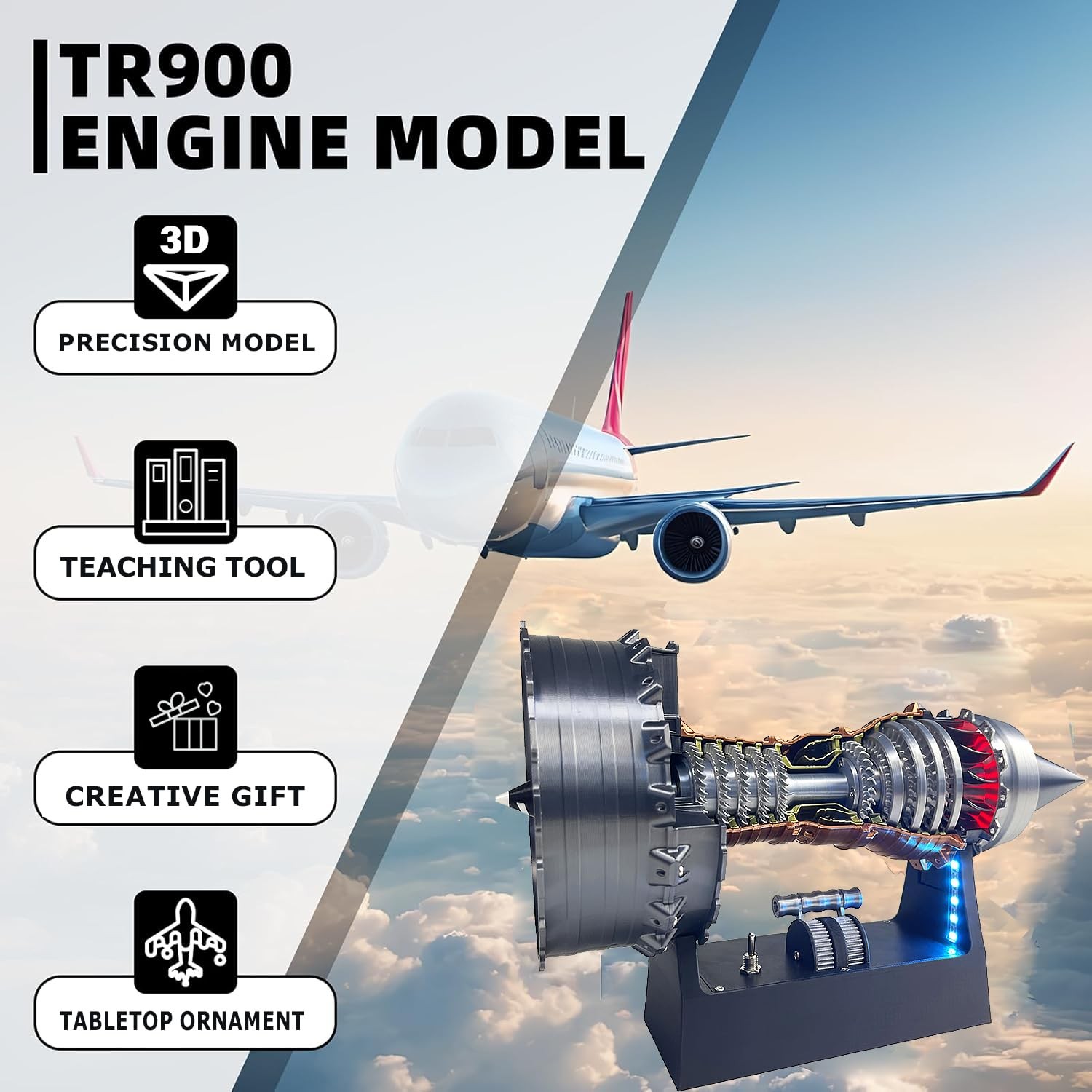DIY Motorized Turbofan Engine Model Kit for Adults, TR900 Aircraft Turbojet R…