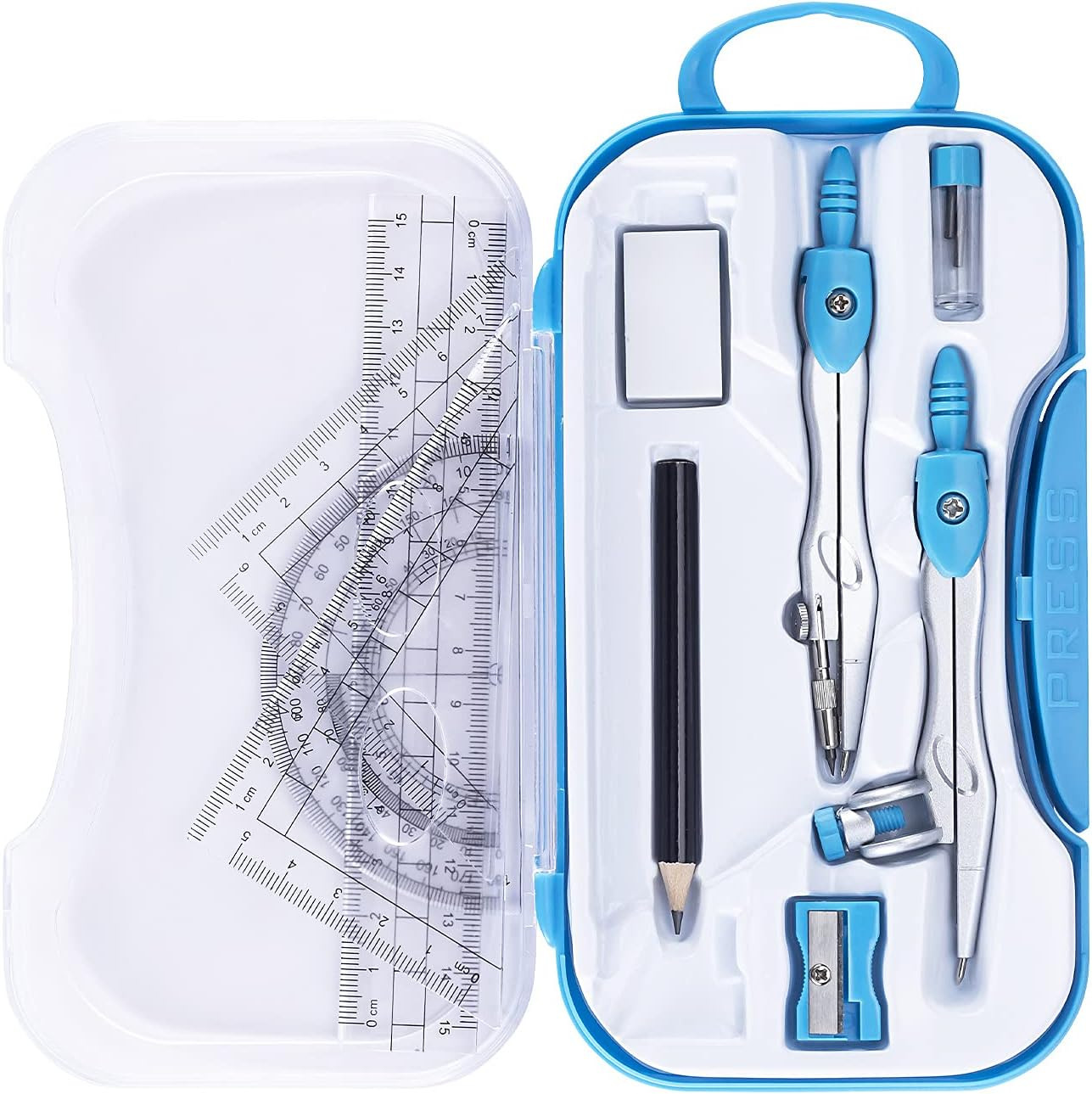 Math Geometry Kit Set 10 Pieces with Shatterproof Storage Box, Student Supplies