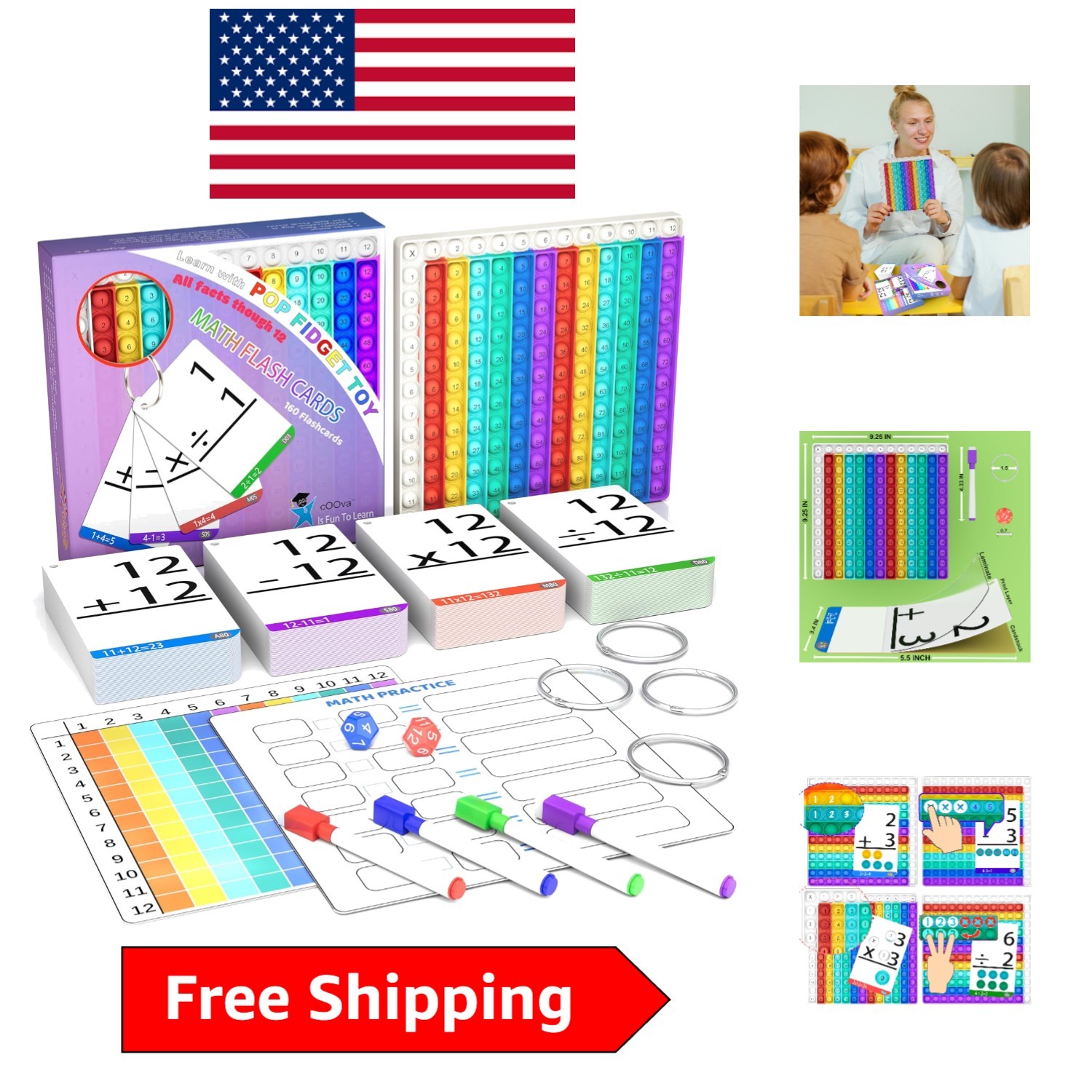 Math Flash Cards & Interactive Pop It Game for Kids Ages 4-8 – Fun Learning Set
