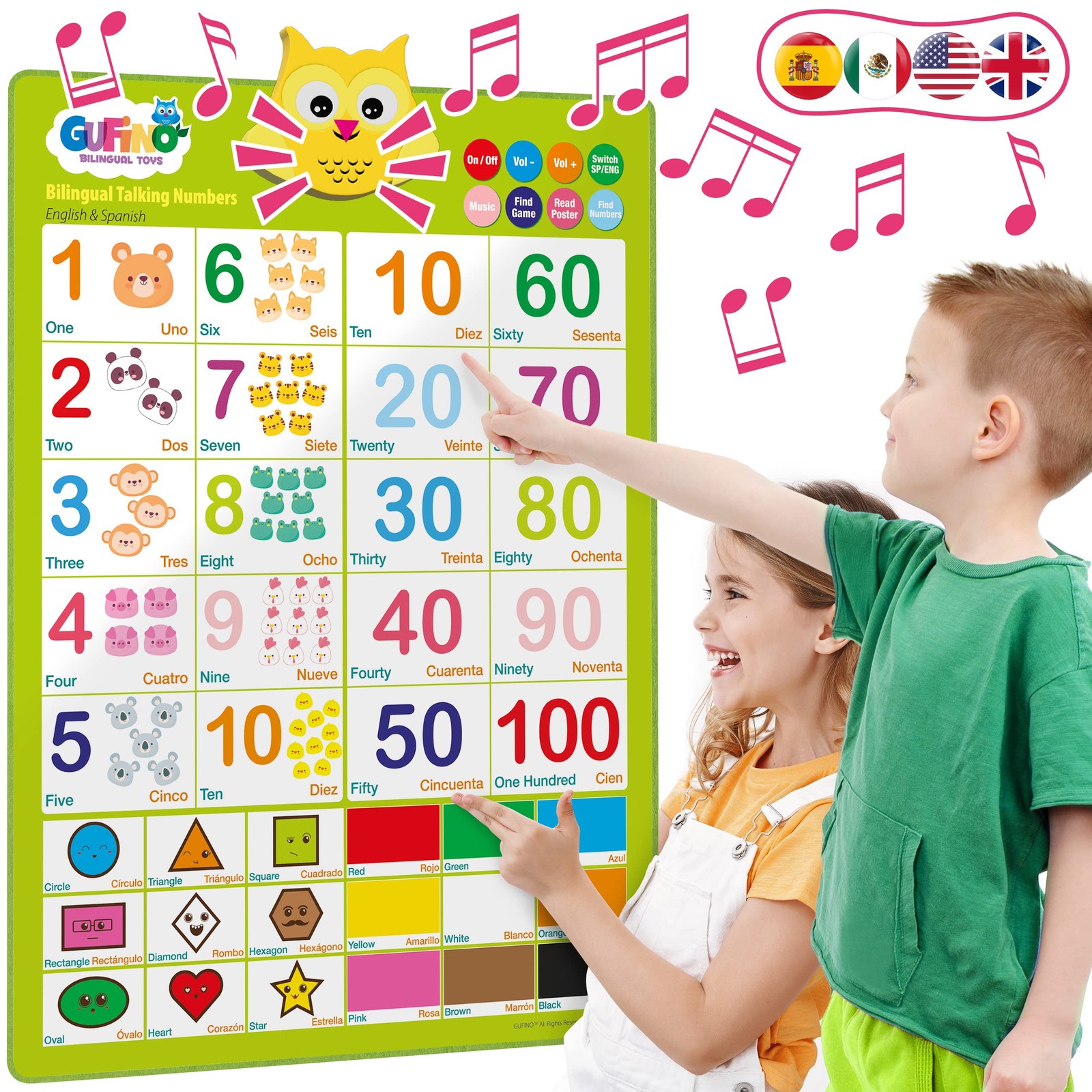 Bilingual Learning Toys – Spanish Toys for Toddlers 1-3, Interactive Number T…