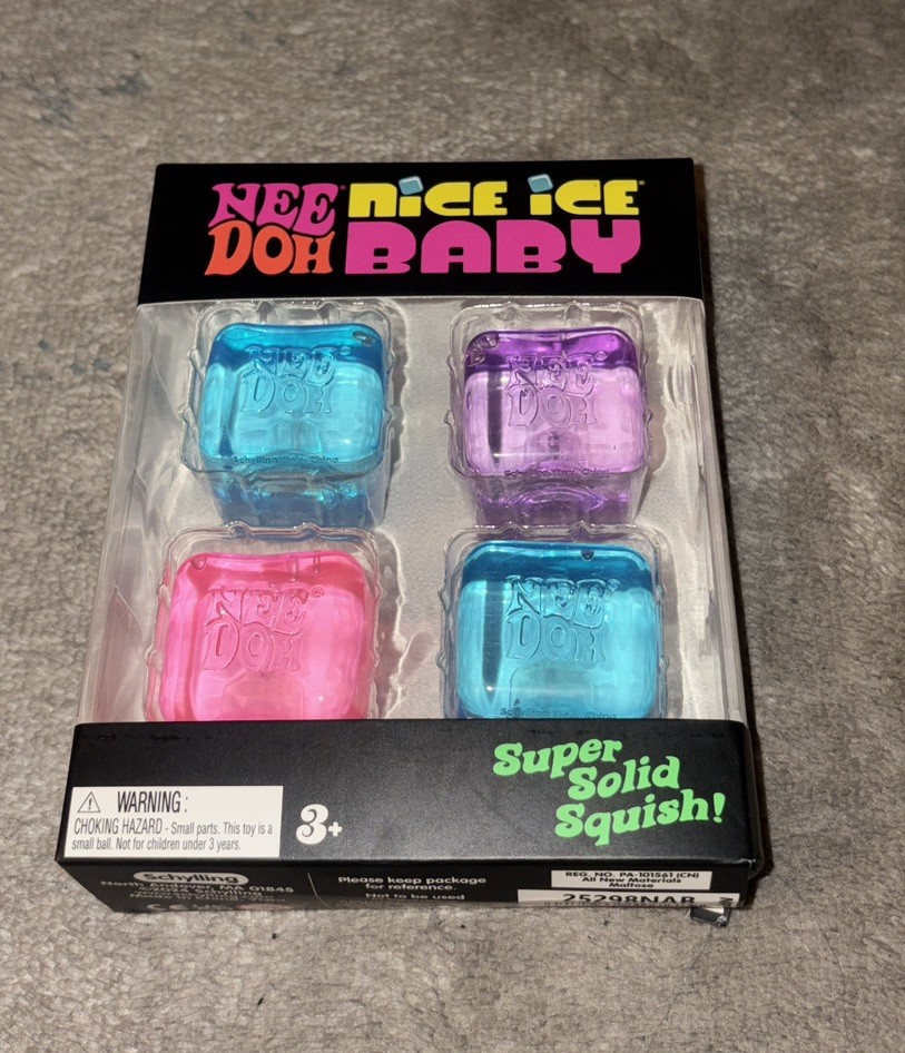 NeeDoh Nice Ice Baby 4 Pack Mini Cubes Pink Blue Purple Set of Four NIB