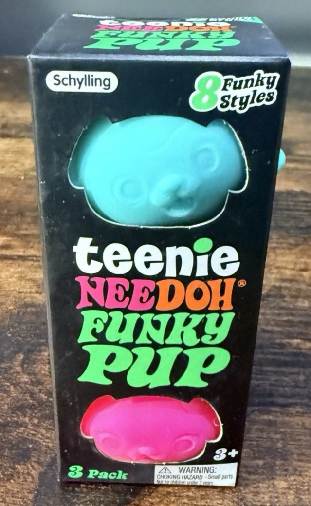 Schylling – Teenie NeeDoh Funky Pup 3 Pack Squeeze Toy Teal/Orange/Pink